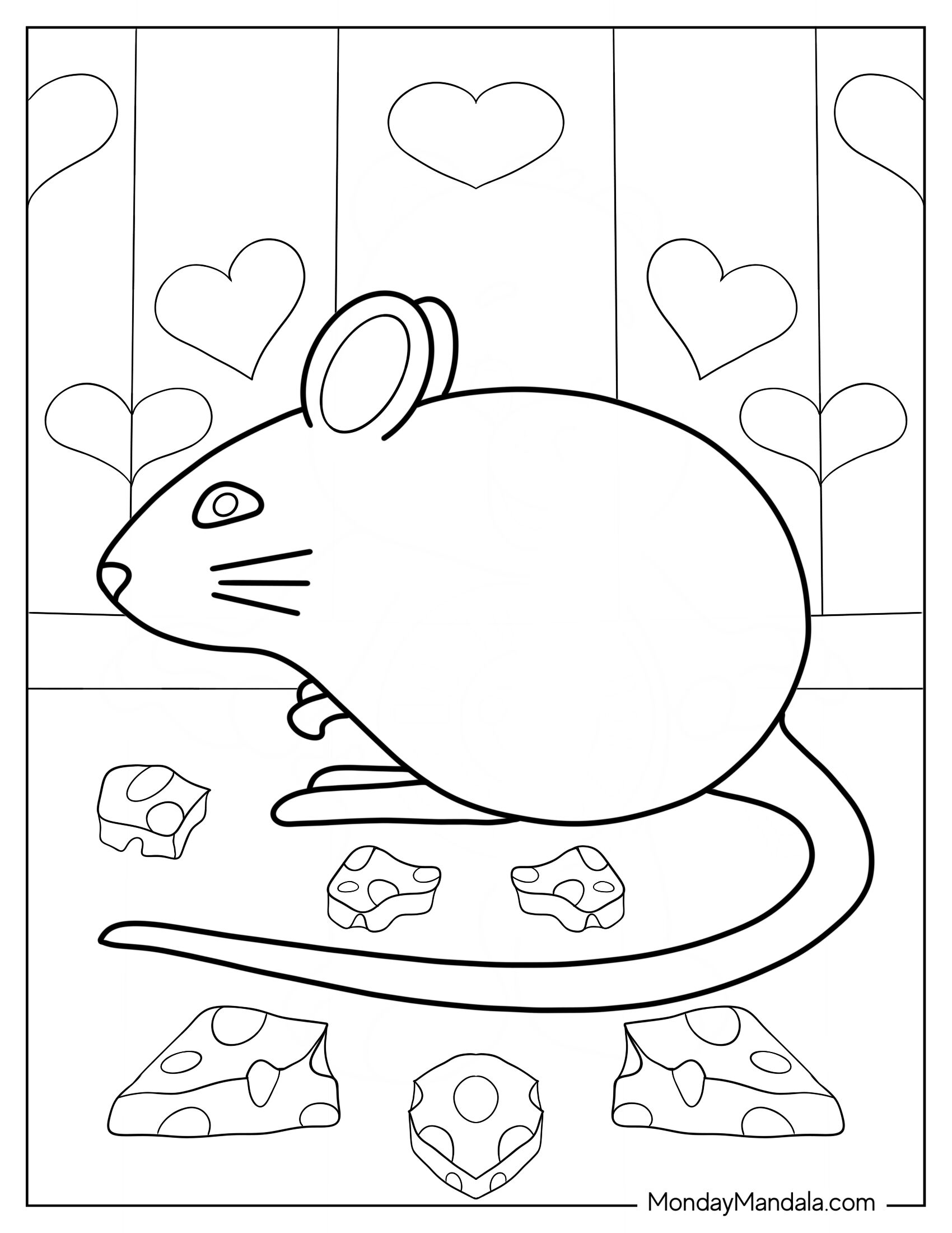 Simple Mouse Coloring Page Outline With Cheese