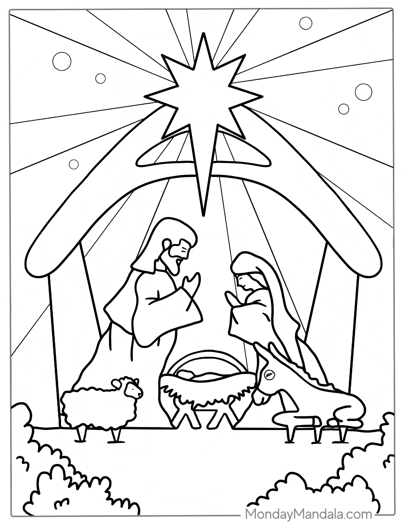 Simple Nativity of Jesus Coloring Sheet For Preschoolers