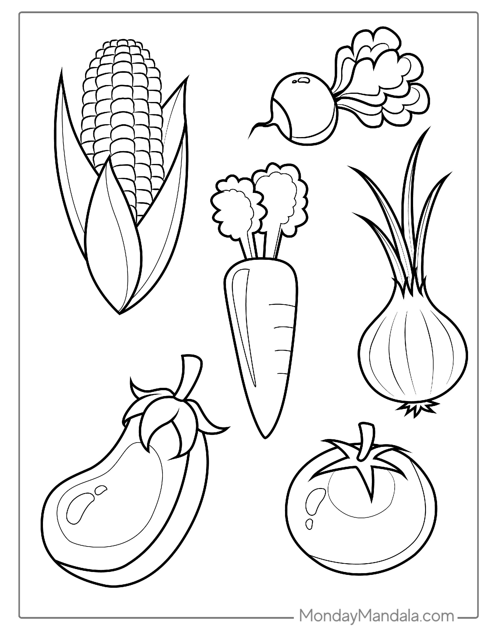 Simple Outline Of Common Vegetables For Preschoolers