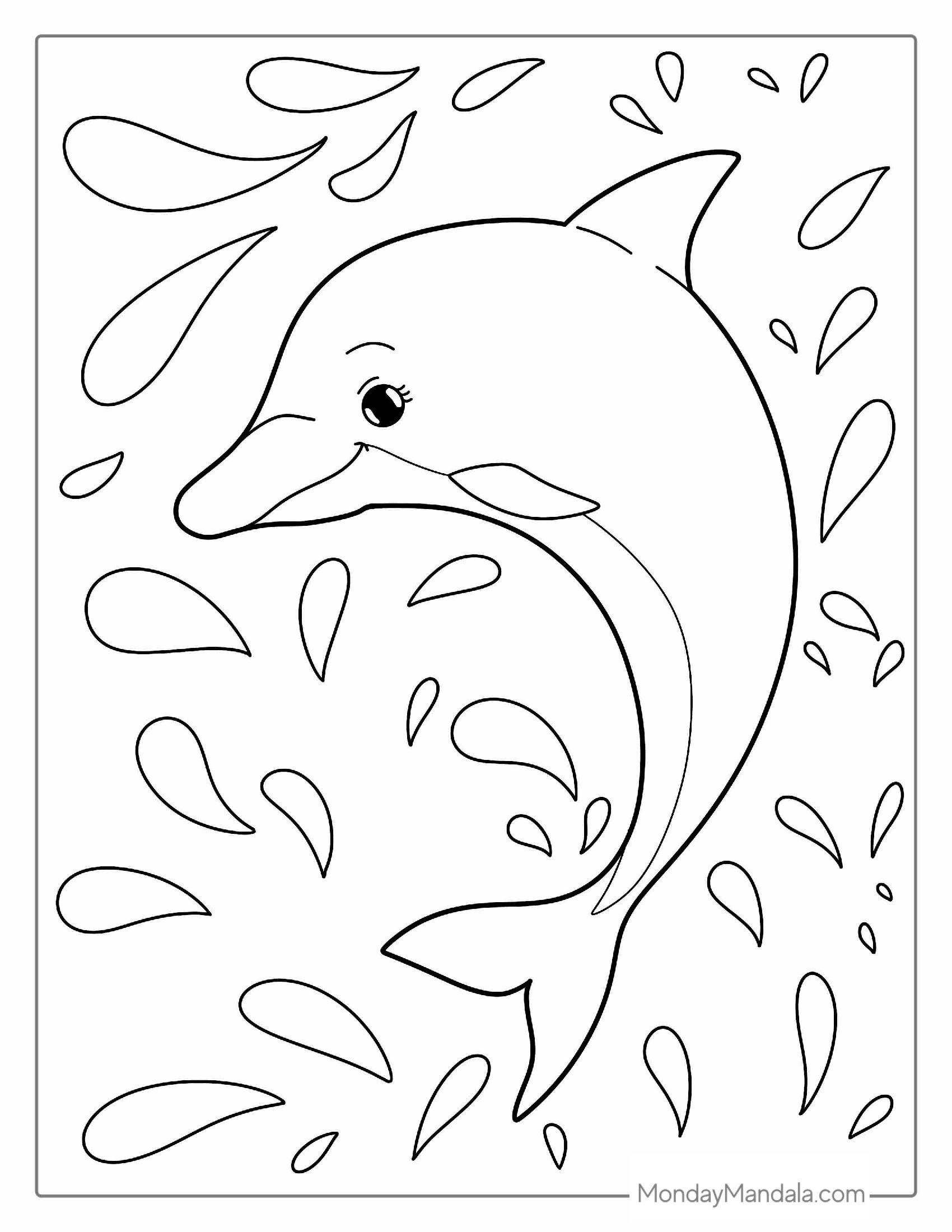 Simple Outline Of Dolphin For Kids