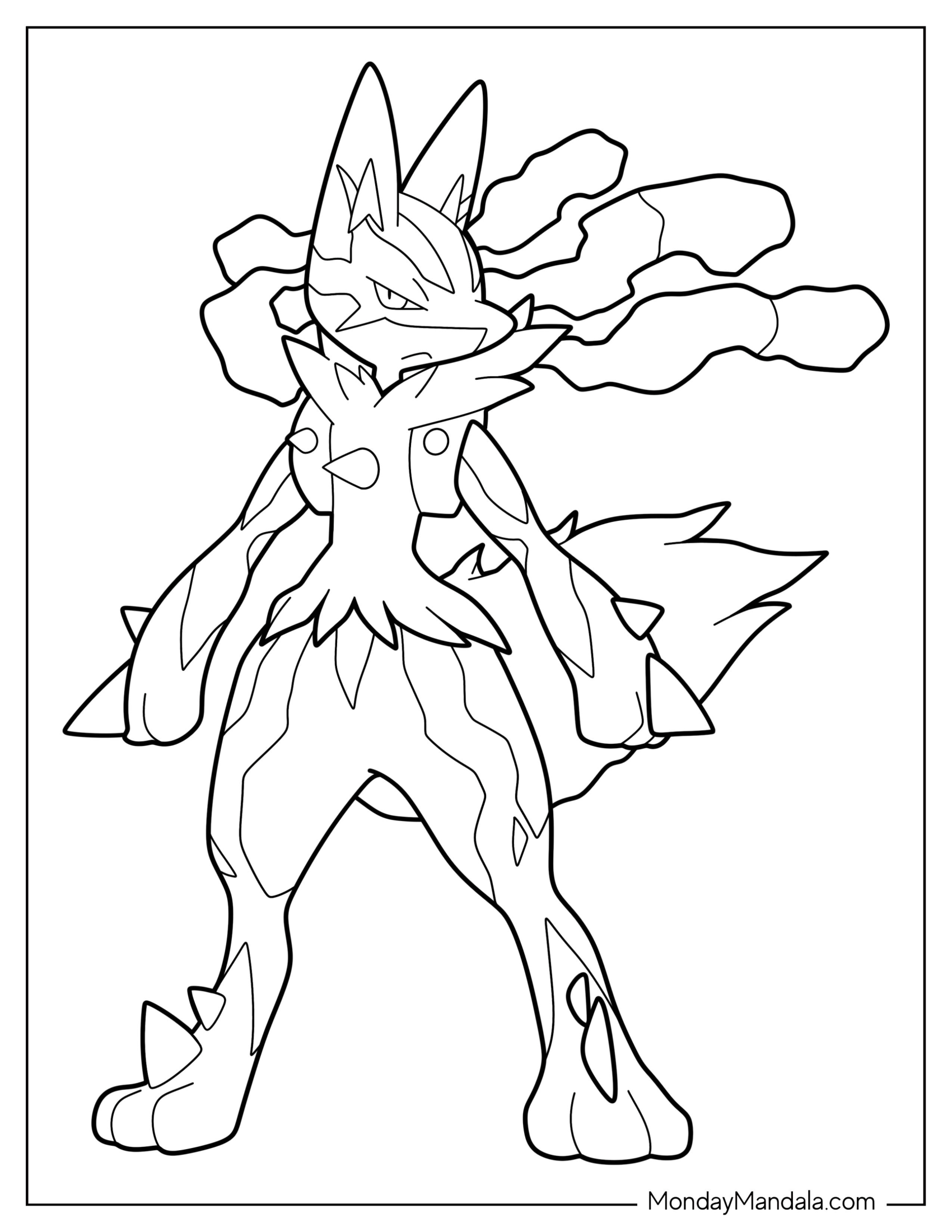 Simple Outline Of Mega Lucario Coloring Page