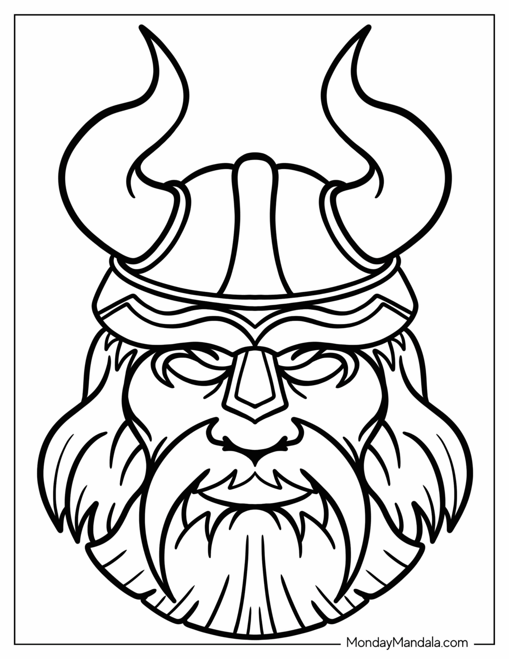 Simple Outline Of Norseman With Viking Coloring Page Helmet For Kids