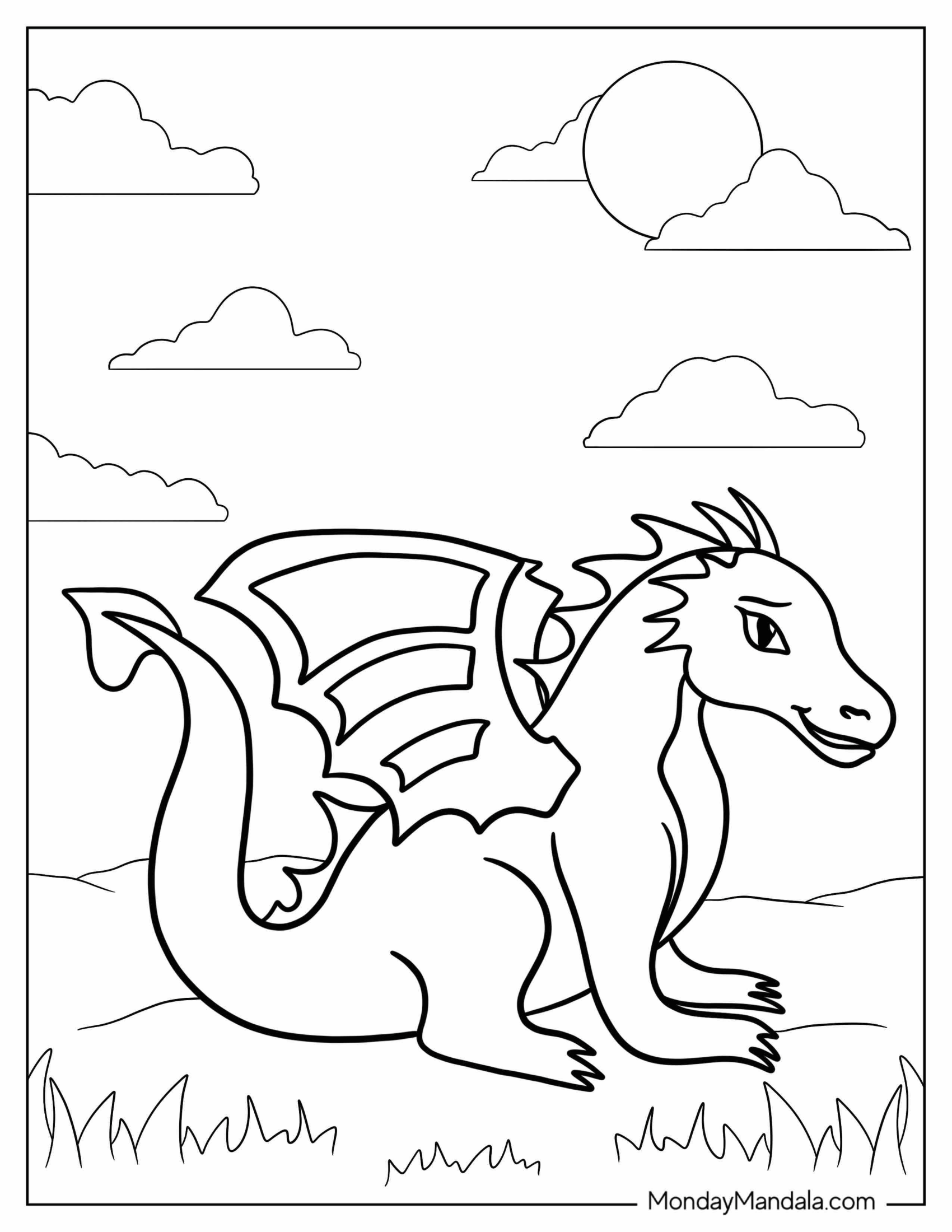 Simple Outline Of a Dragon To Color For Kids