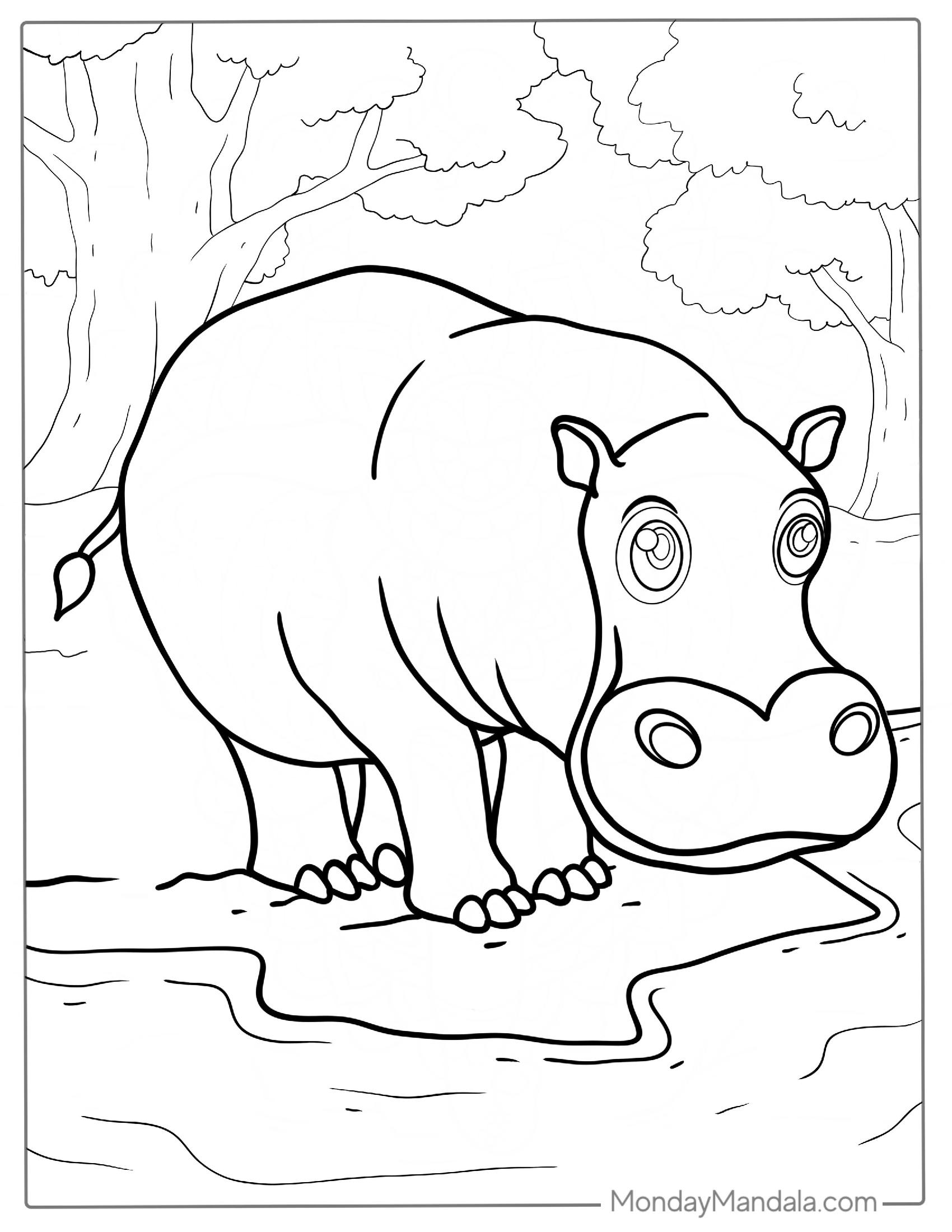 Simple Outline Of a Hippo To Color For Preschoolers