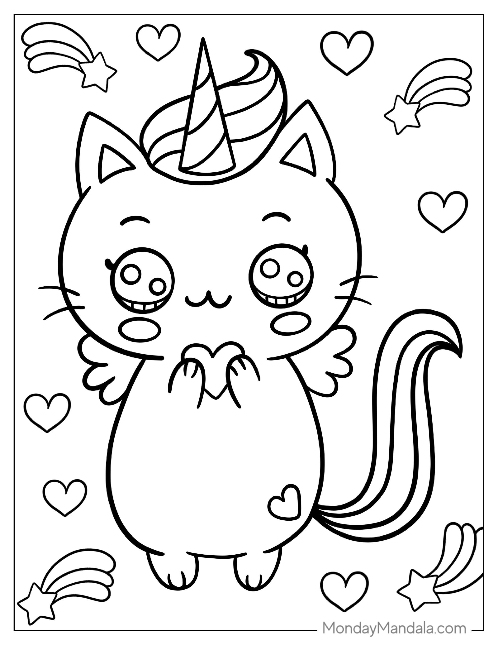 Simple Outline Of a Kawaii Unicorn Cat