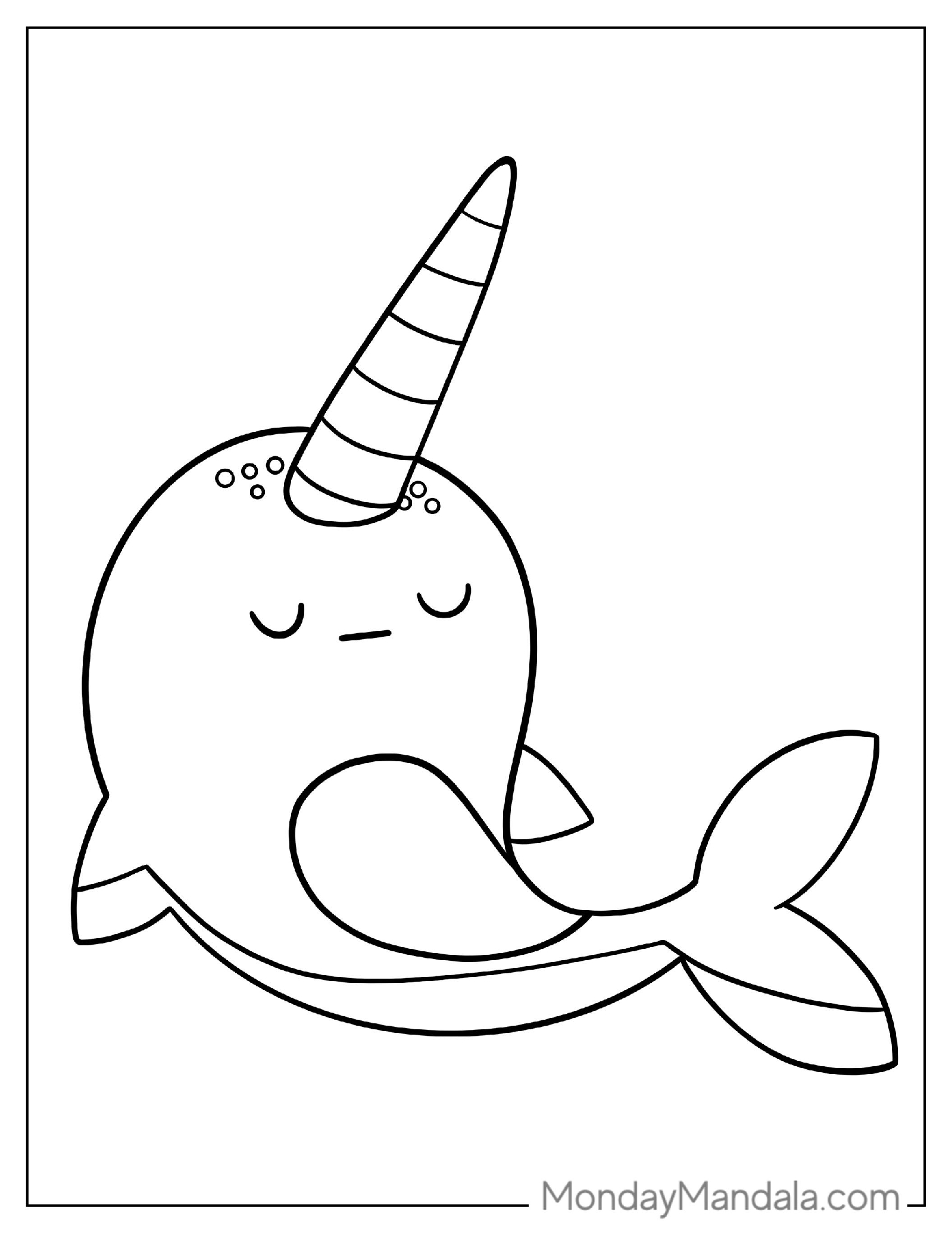 Simple Outline Of a Narwhal To Color For Preschoolers