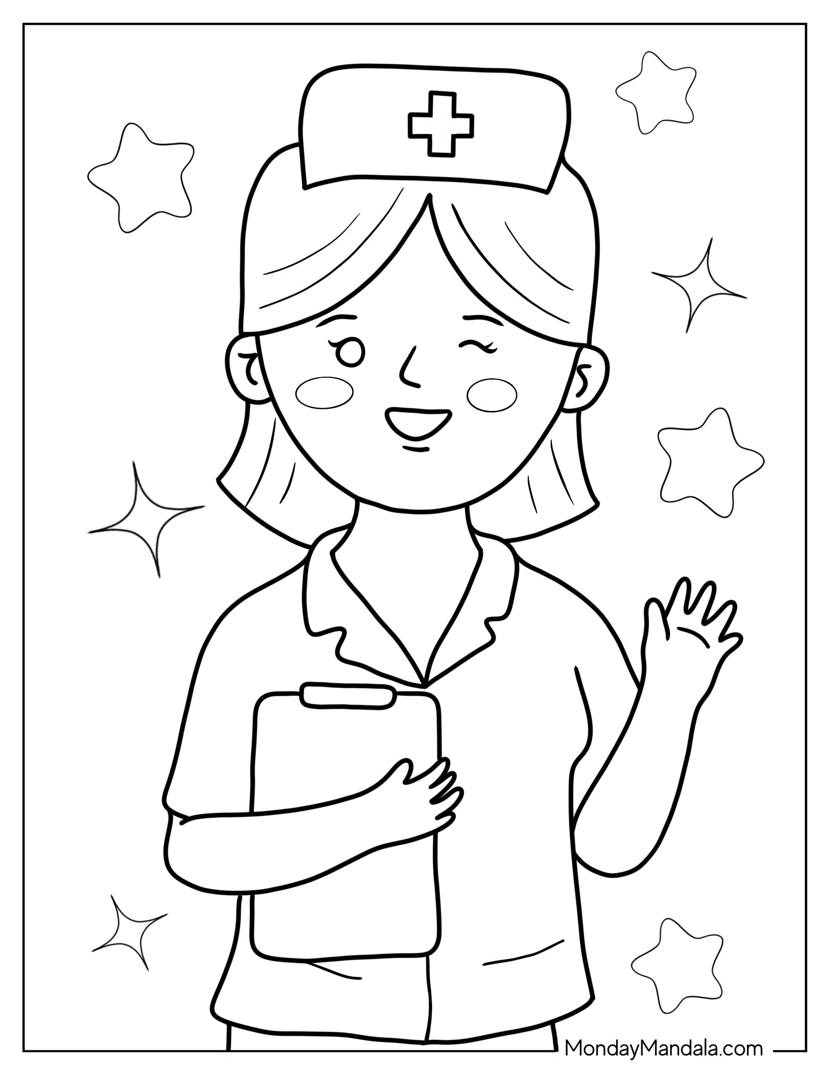 Simple Outline Of a Nurse To Color