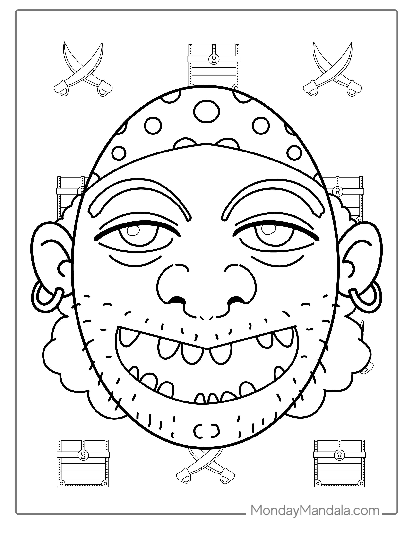 Simple Outline Of a Pirate Face To Color