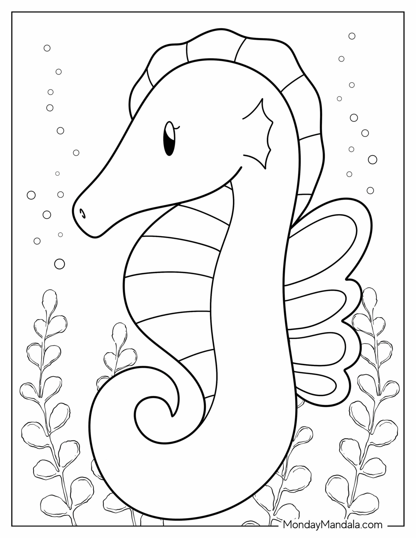 Simple Outline Of a Seahorse For Preschoolers