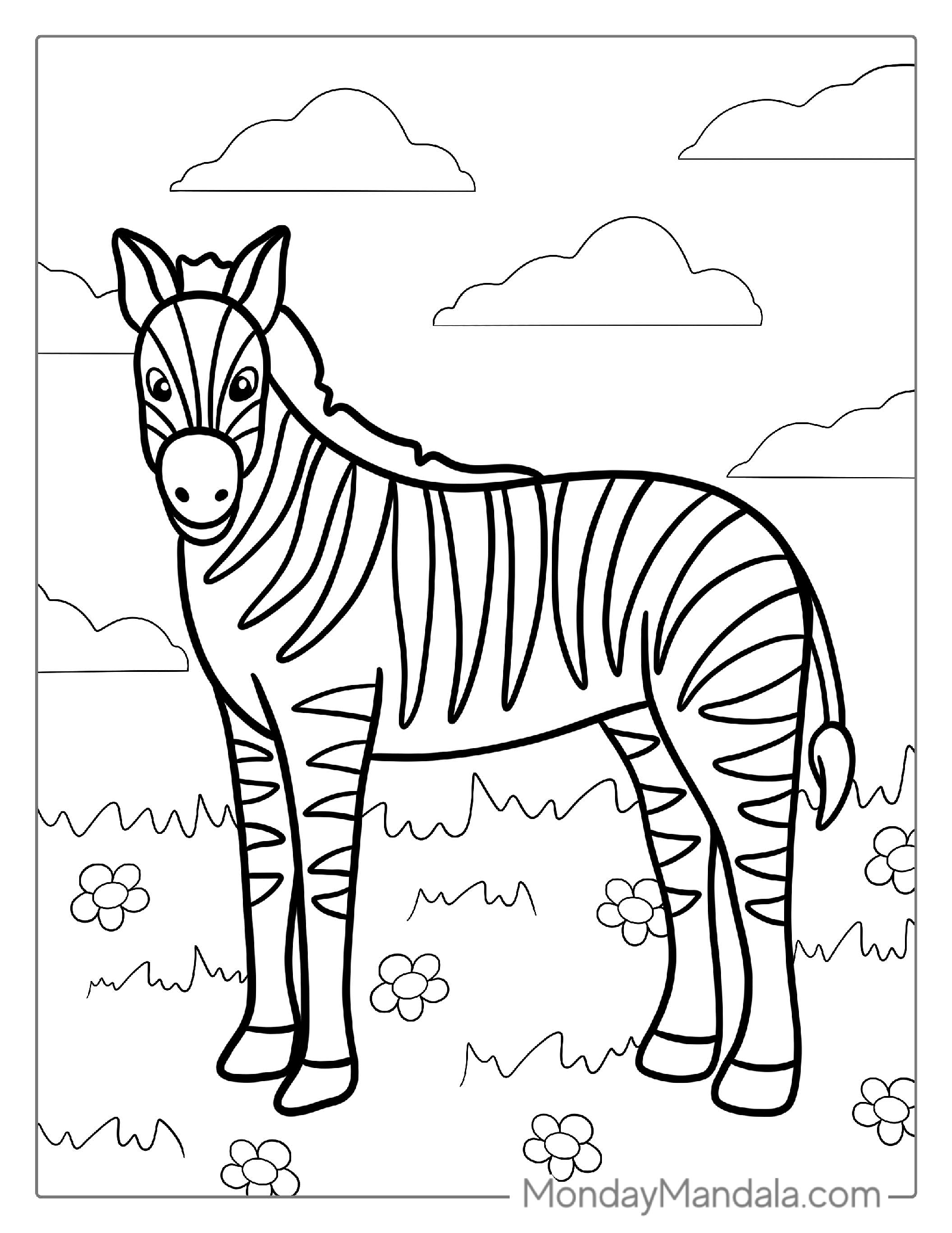 Simple Outline Of a Zebra To Color For Preschoolers