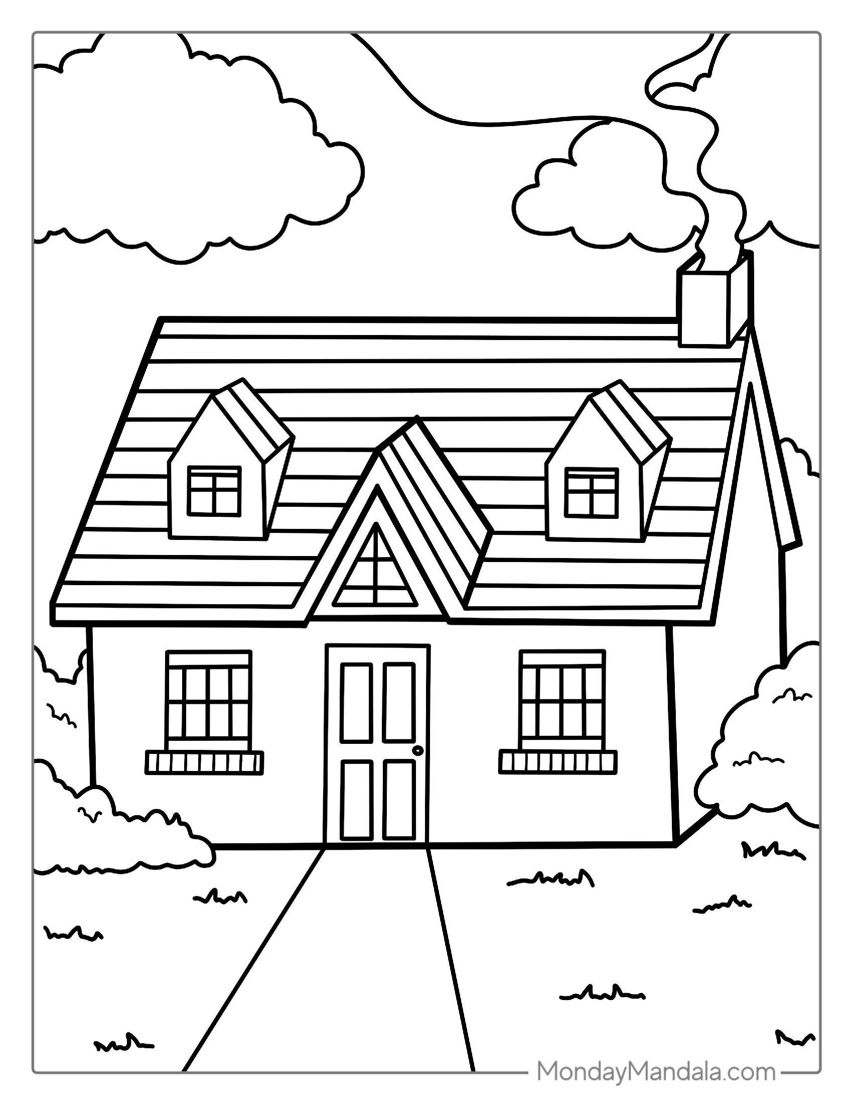 Simple Outlined House To Color In