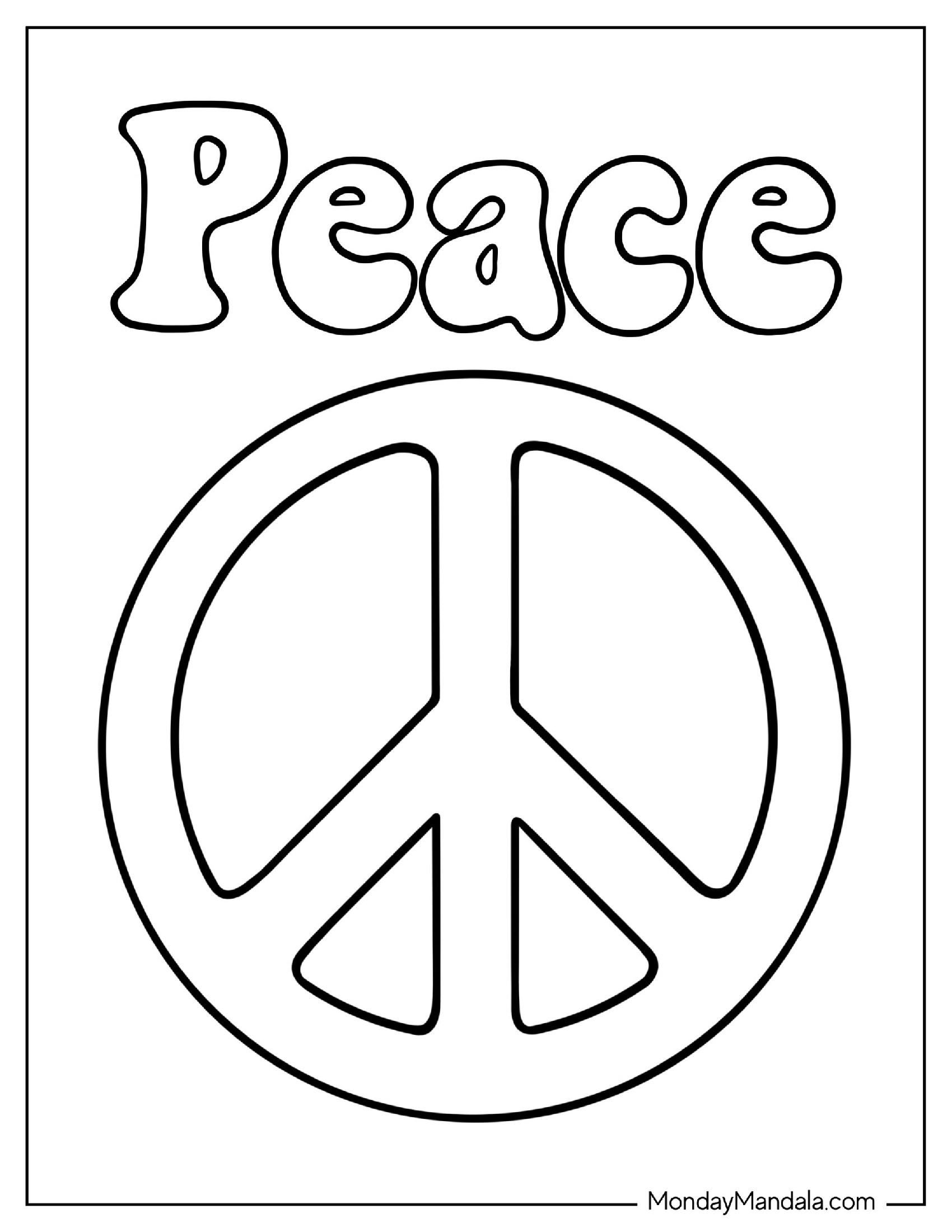 Simple Peace Sign With Word To Color