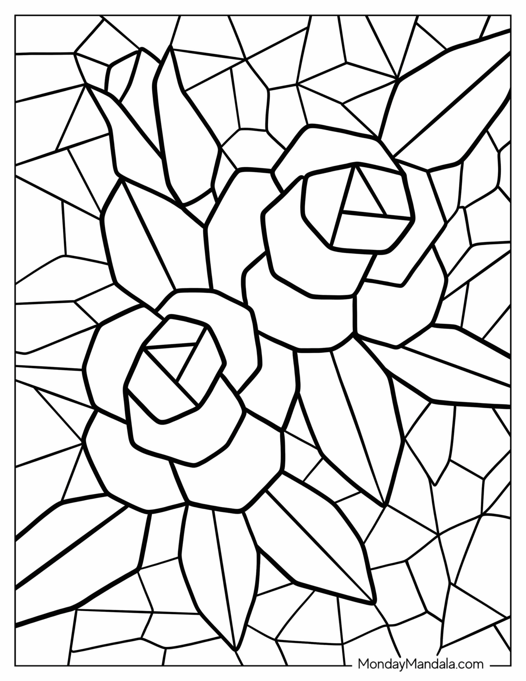 Simple Roses Mosaic Coloring Page For Kids