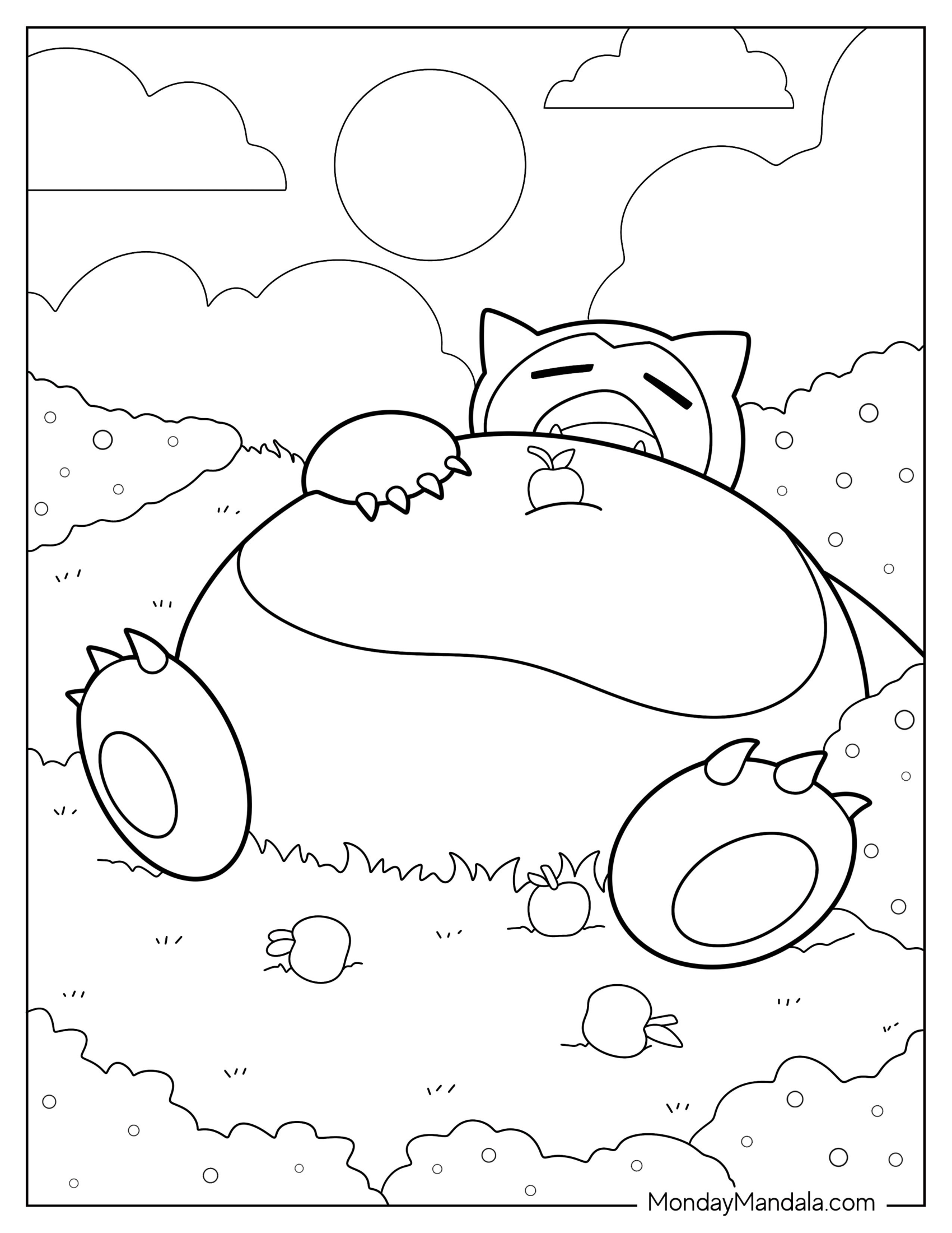 Simple Snorlax Coloring Page Sleeping On Grass For Kids