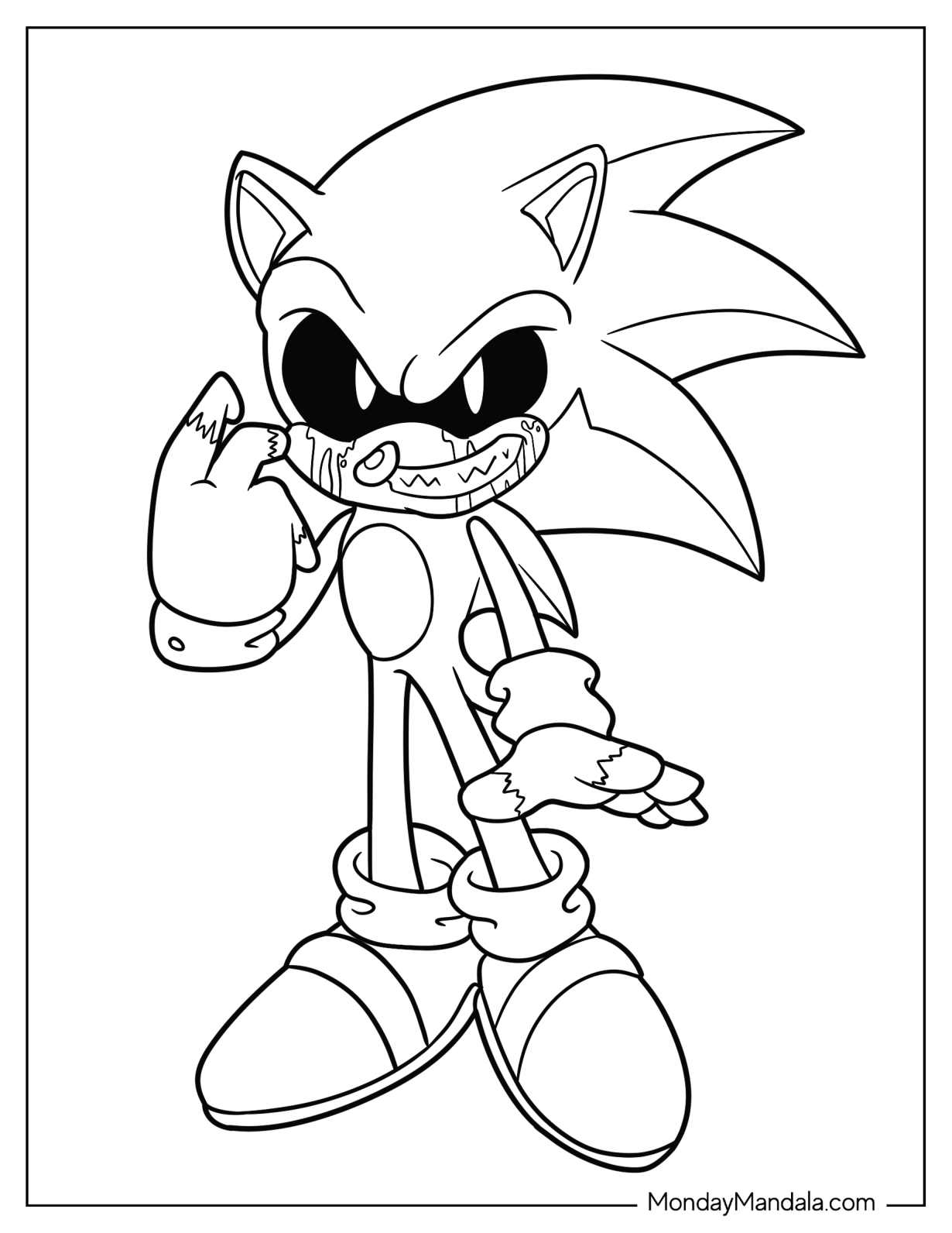 Simple Sonic Exe Coloring Page Bloodied With Torn Gloves