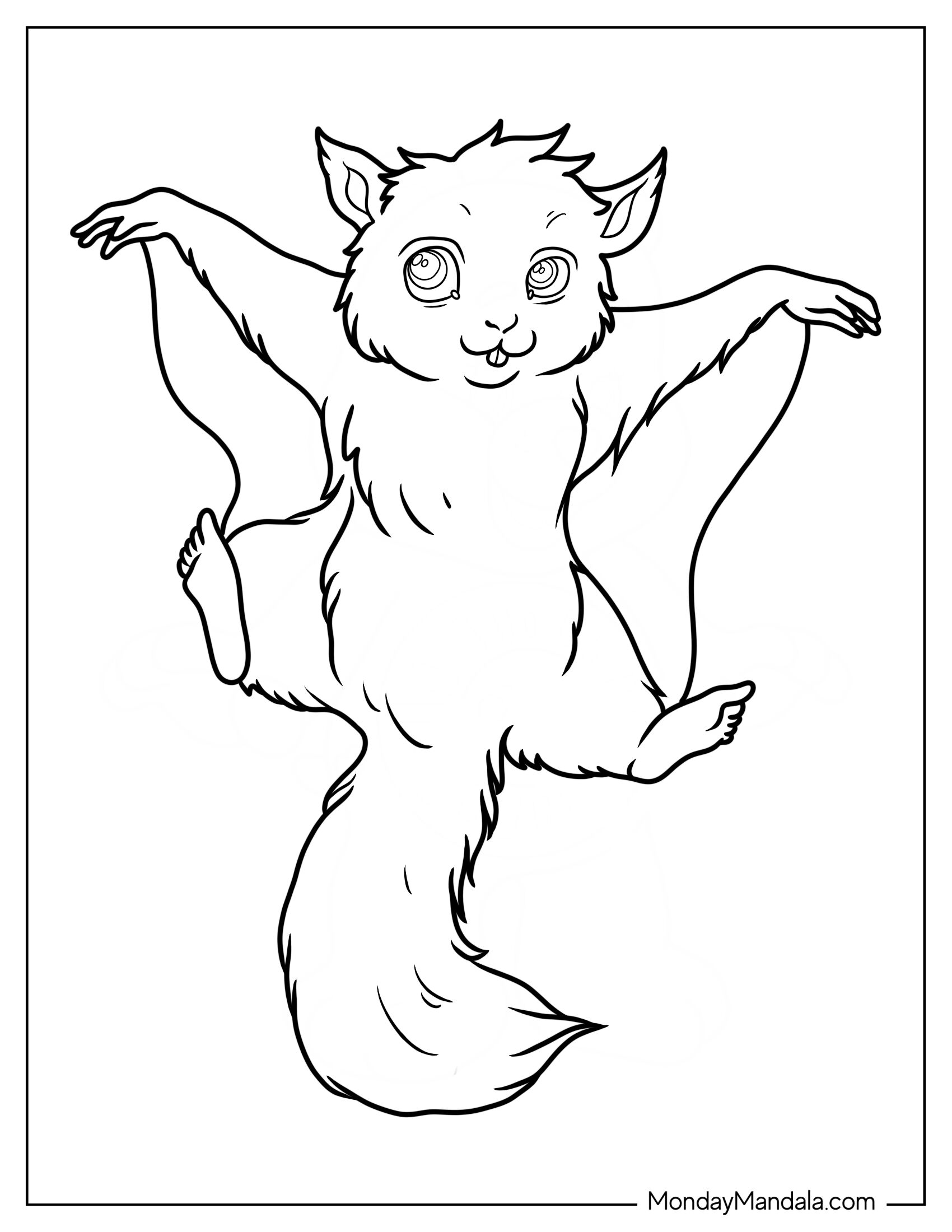 Simple Squirrel Coloring Page Gliding In the Air