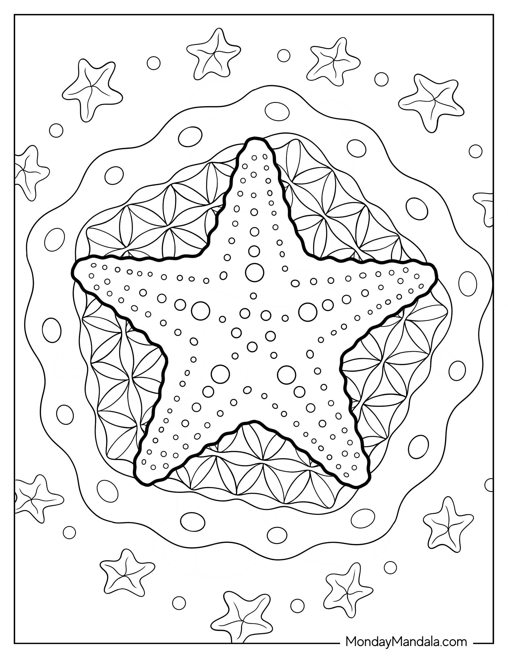 Simple Starfish Coloring Page Mandala For Kids