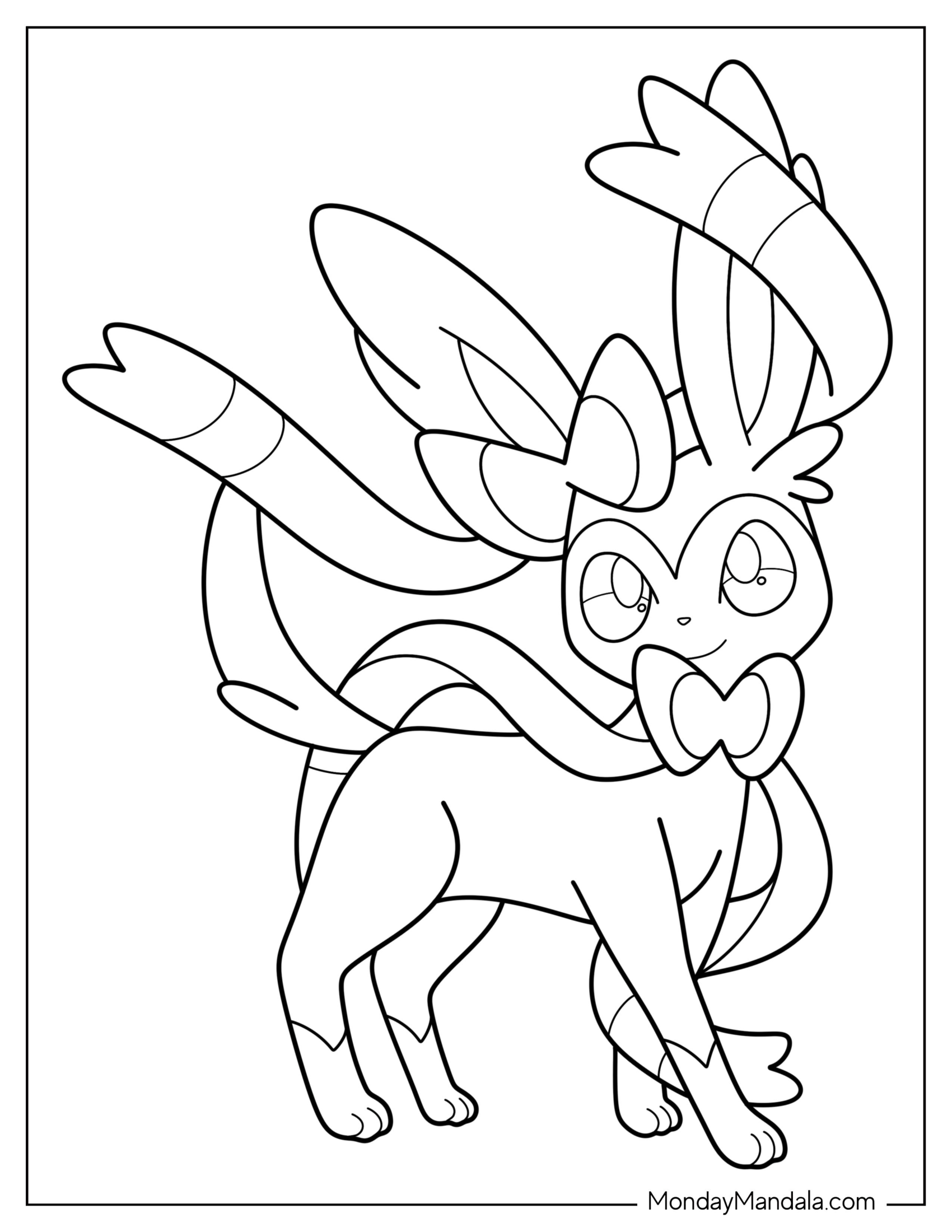 Simple Sylveon Coloring Page Outline With Long Ribbons