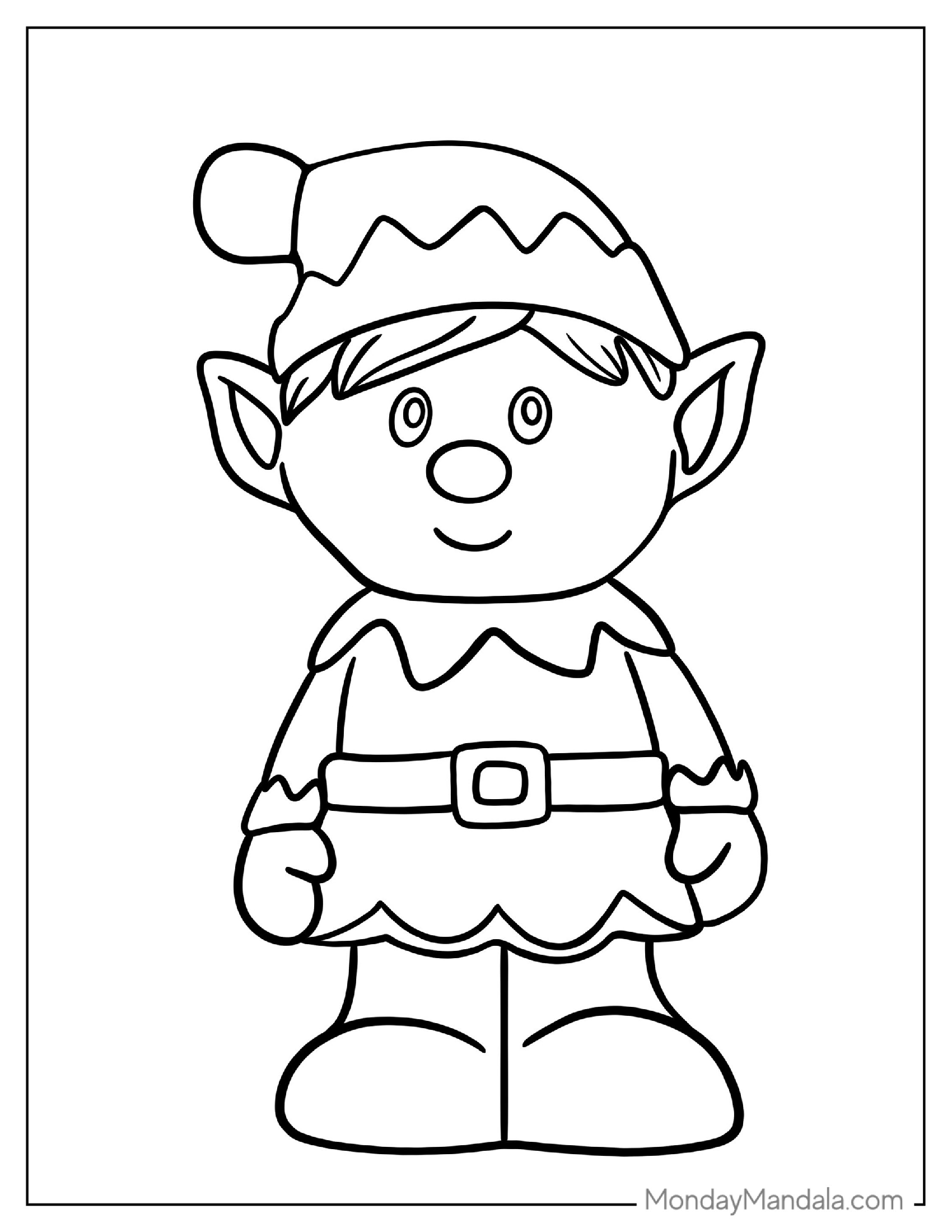 Simple To Color Christmas Elf For Preschoolers