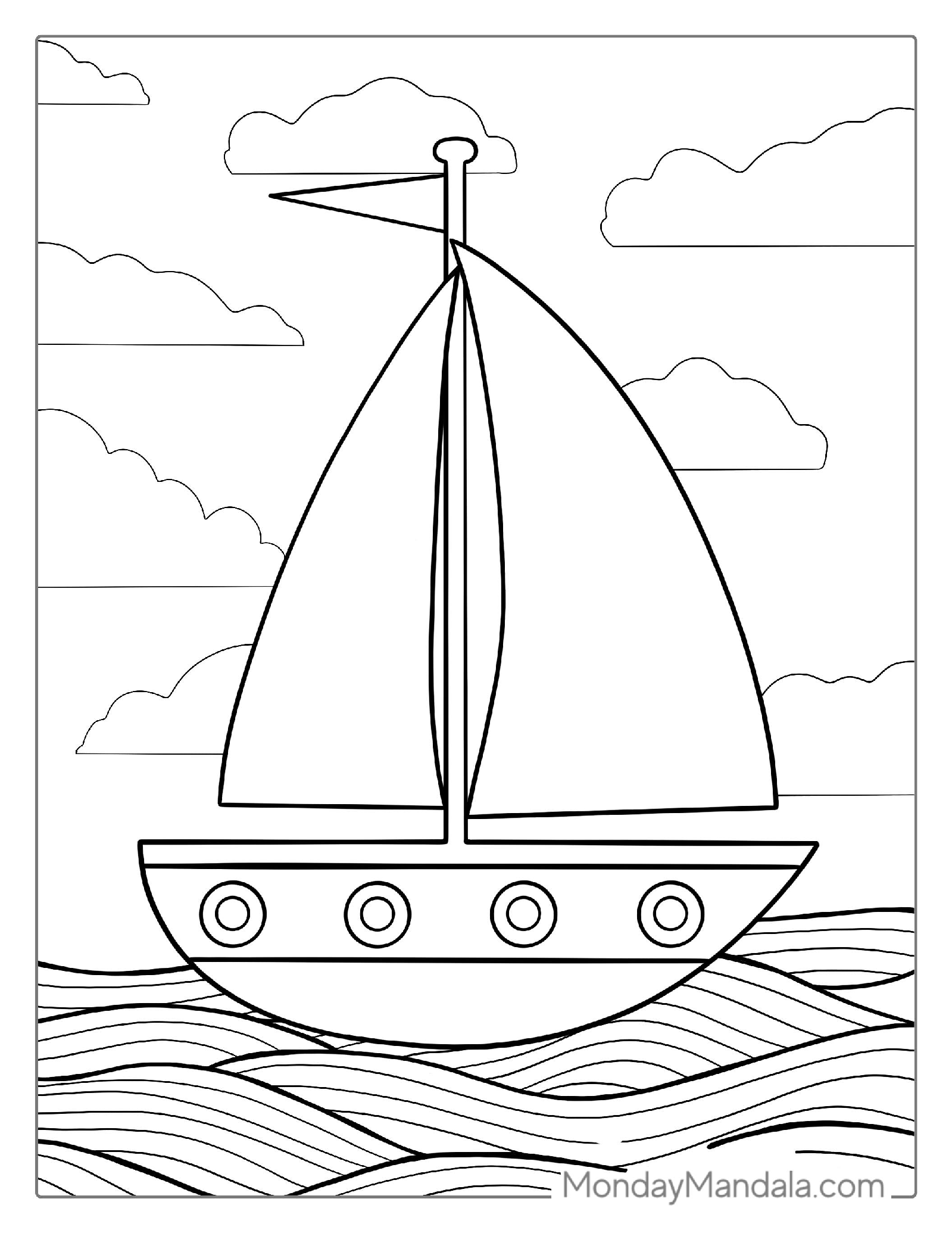 Simple To Color Sail Boat For Kids