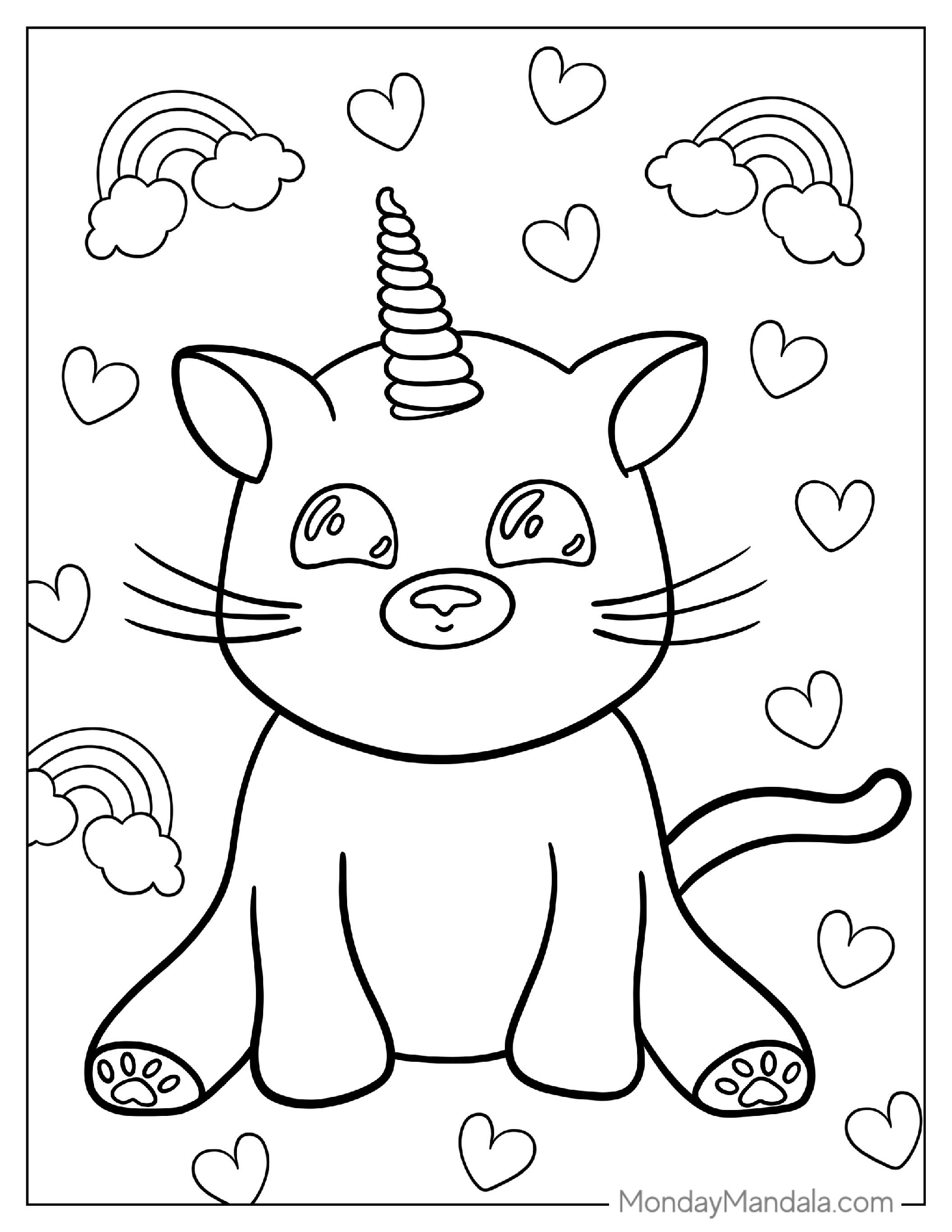 Simple To Color Unicorn Cat