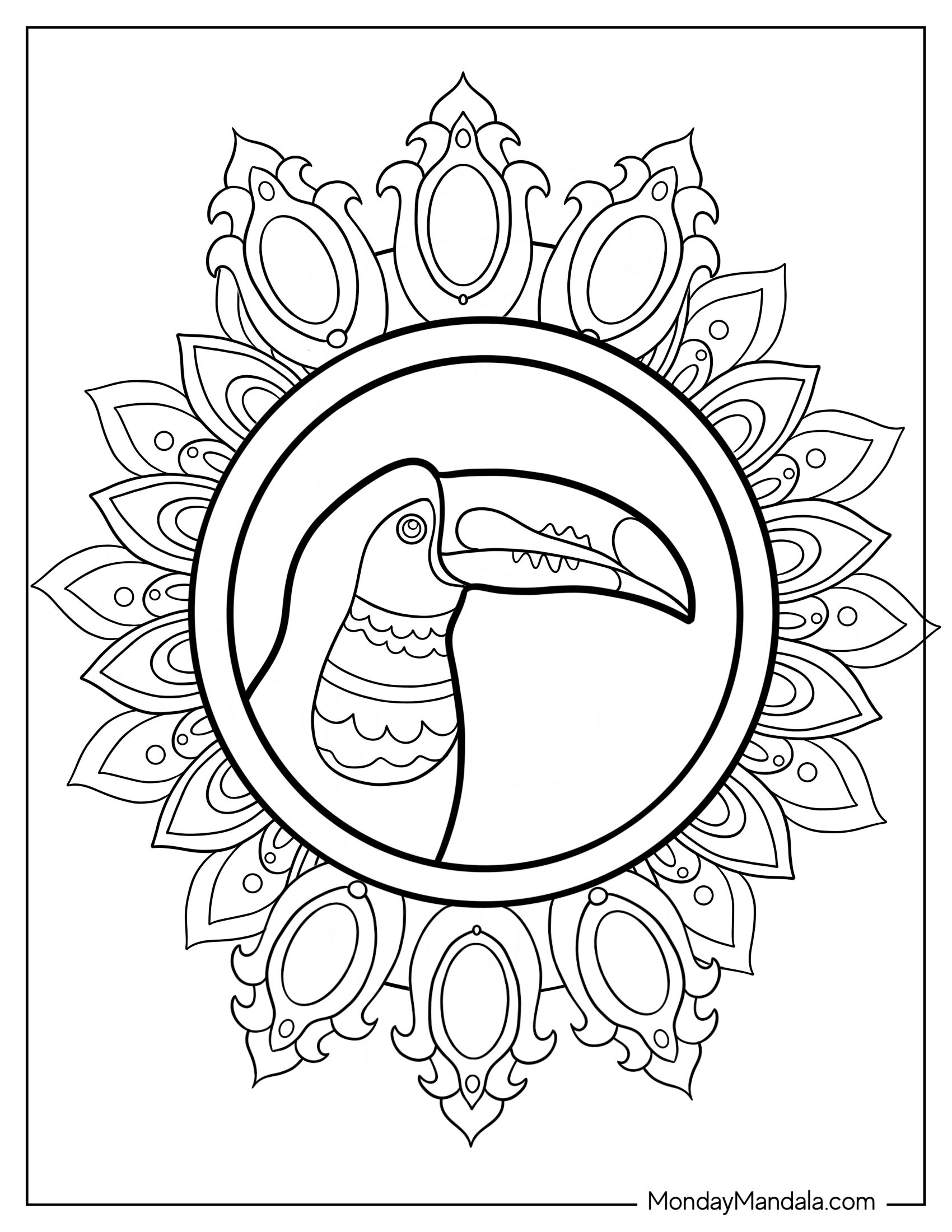 Simple Toucan Coloring Page Mandala