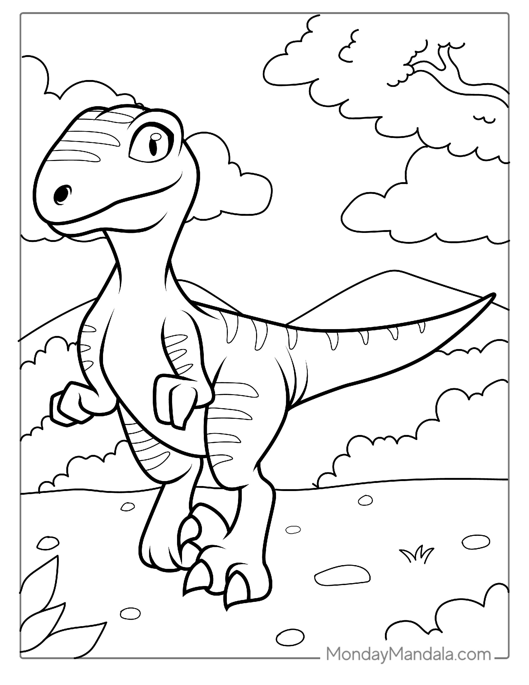 Simple Velociraptor Dinosaur To Color For Kids