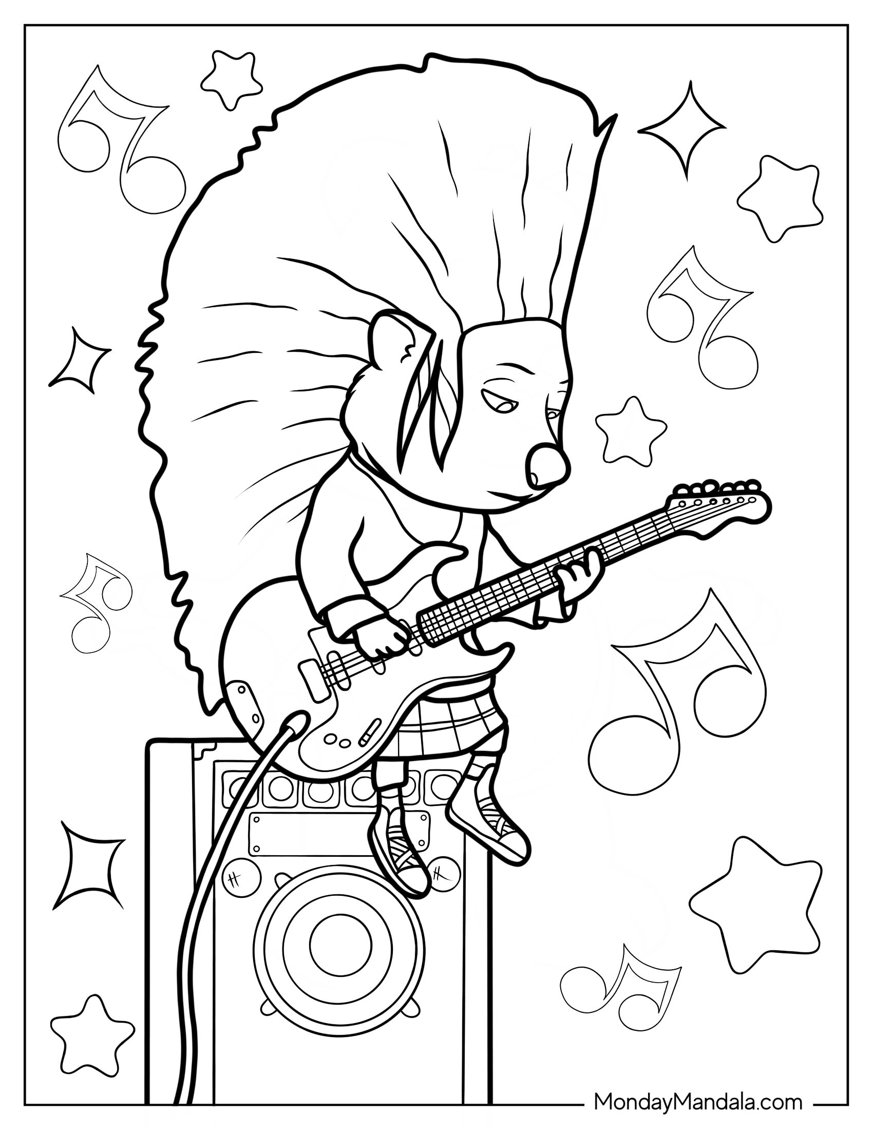 Sing Coloring Page Of Ash Playing Electric Guitar While Sitting On Amplifier