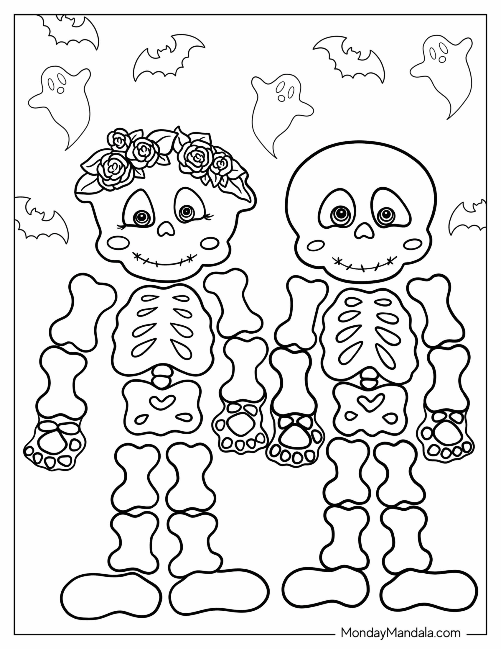 Skeleton Coloring Page Bride And Groom