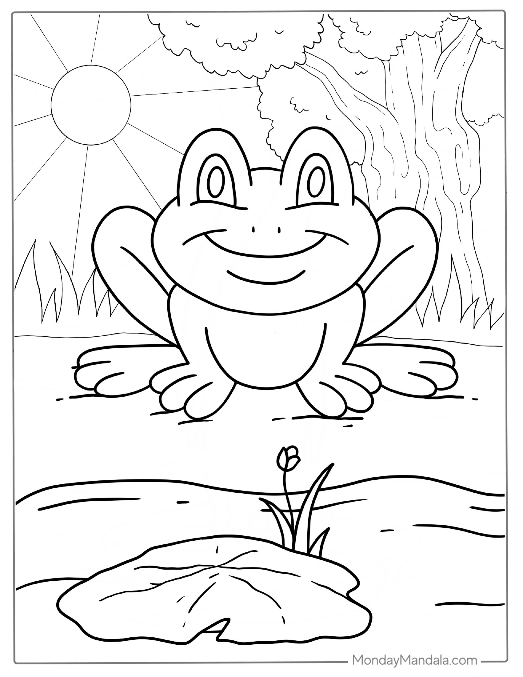 Smiling Cartoon Frog To Color For Preschoolers