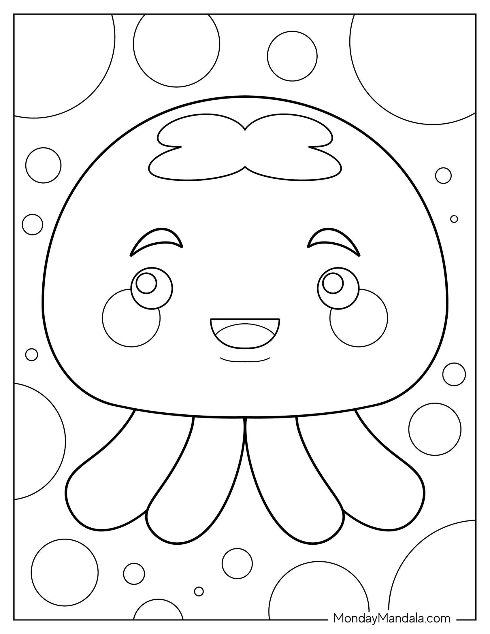 Smiling Cartoon Jellyfish Coloring Page For Preschoolers