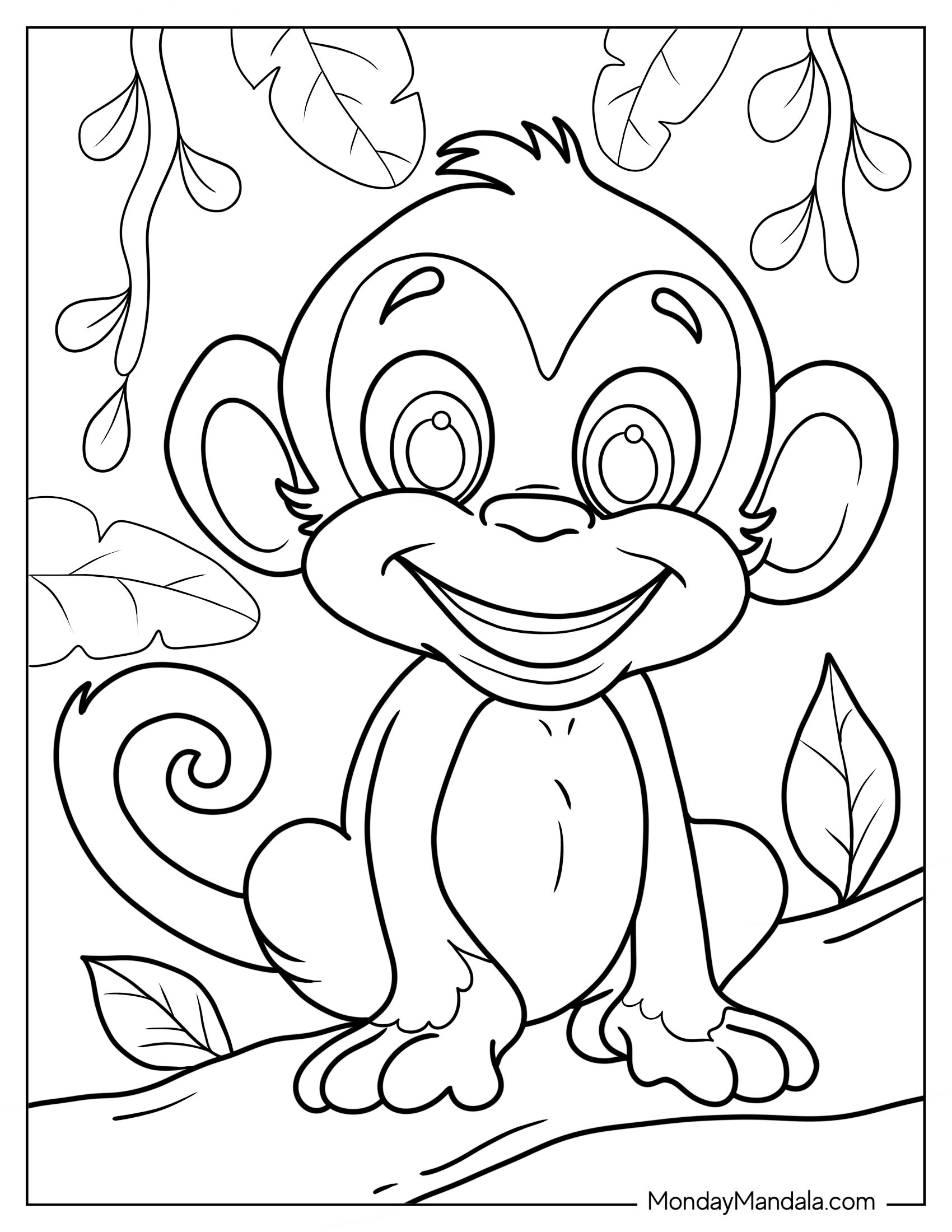 Smiling Cartoon Monkey Coloring Page