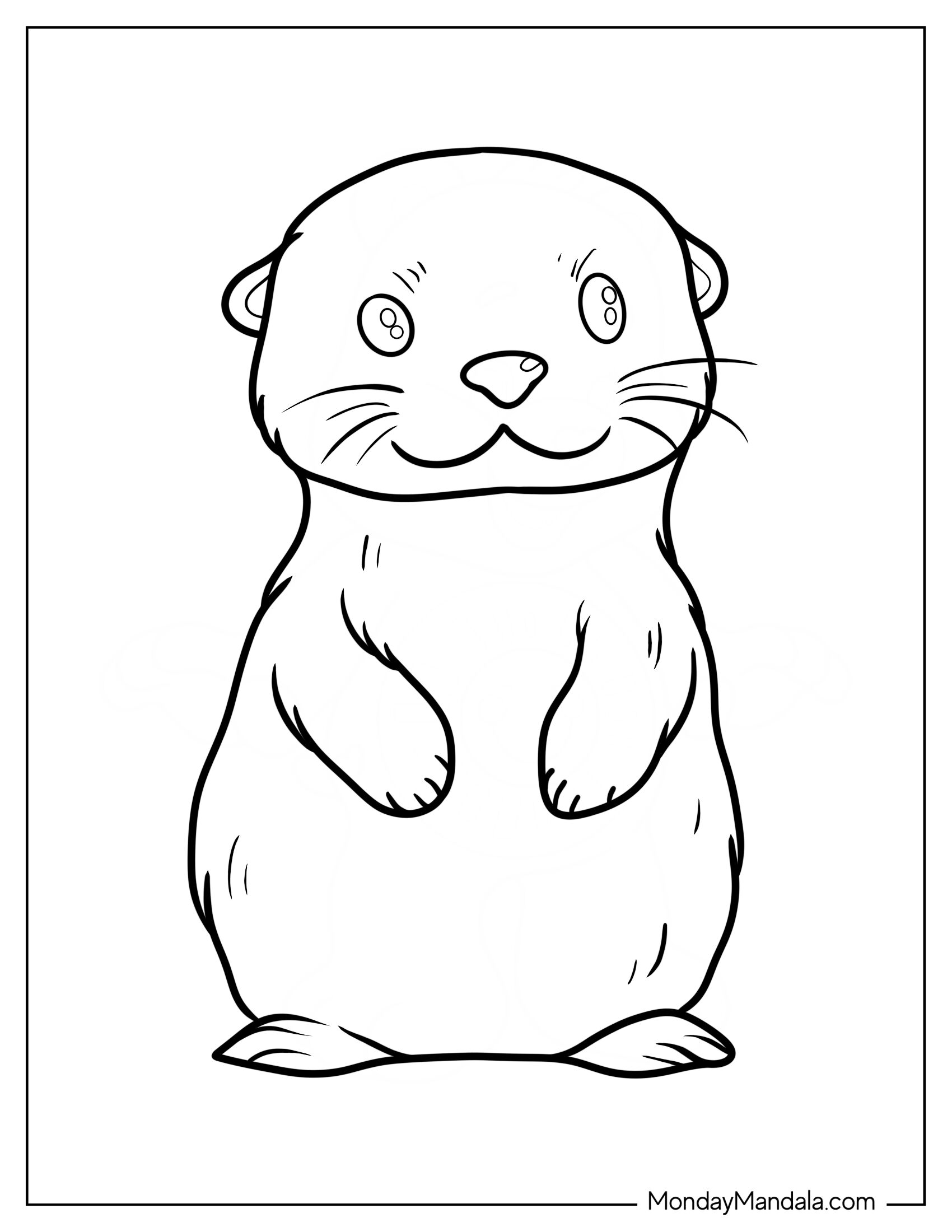 Smiling Otter Coloring Page Outline