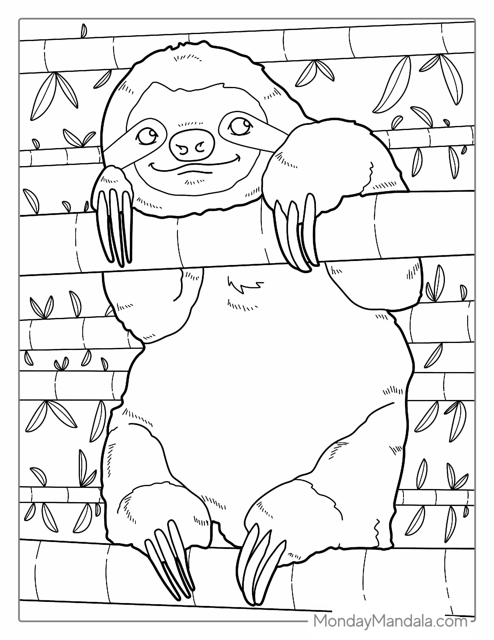 Smiling Sloth Coloring Sheet For Kids