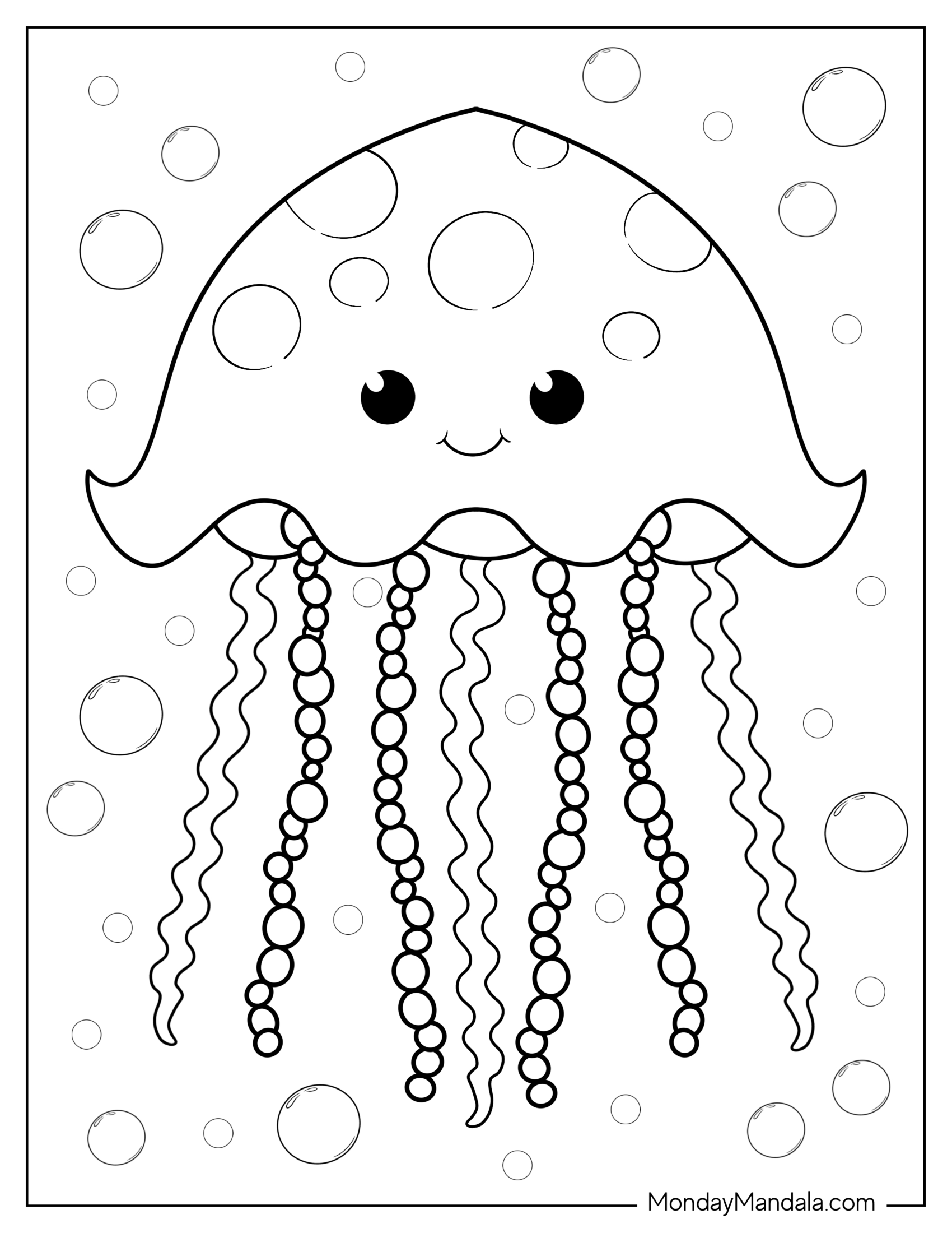 Smiling Spotted Jellyfish Coloring Page