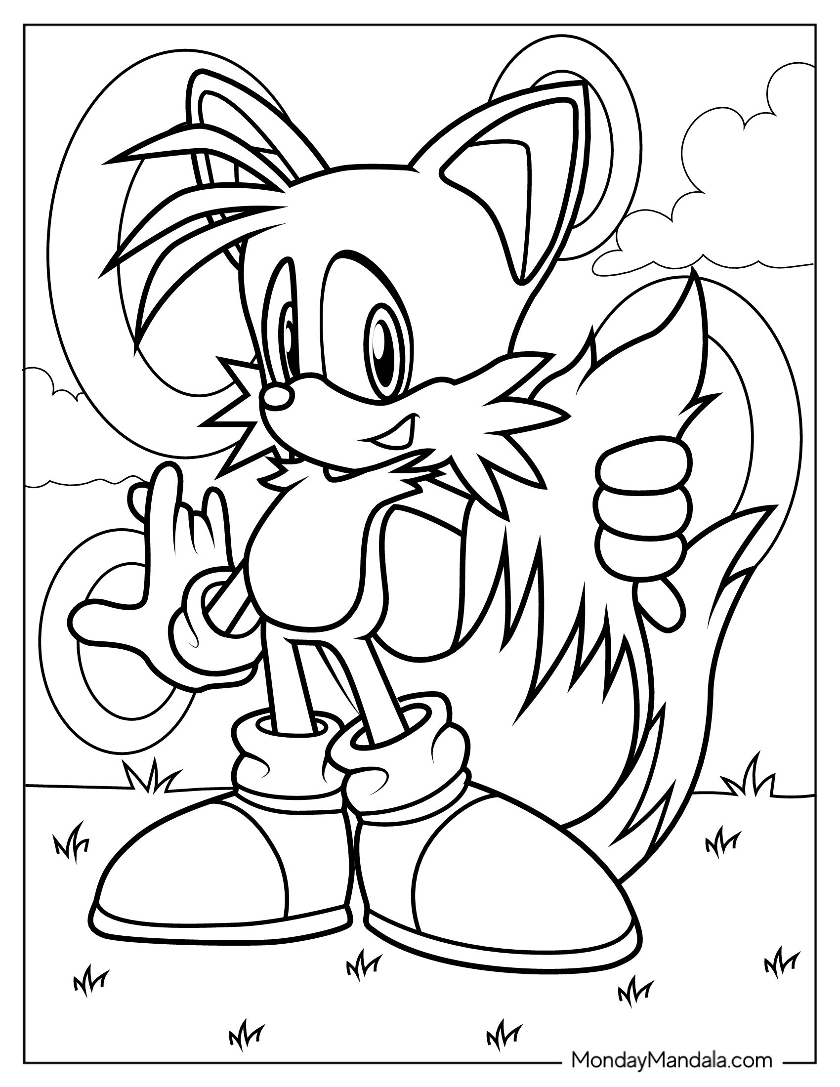 Smiling Tails Coloring Page Surrounded By Gold Rings