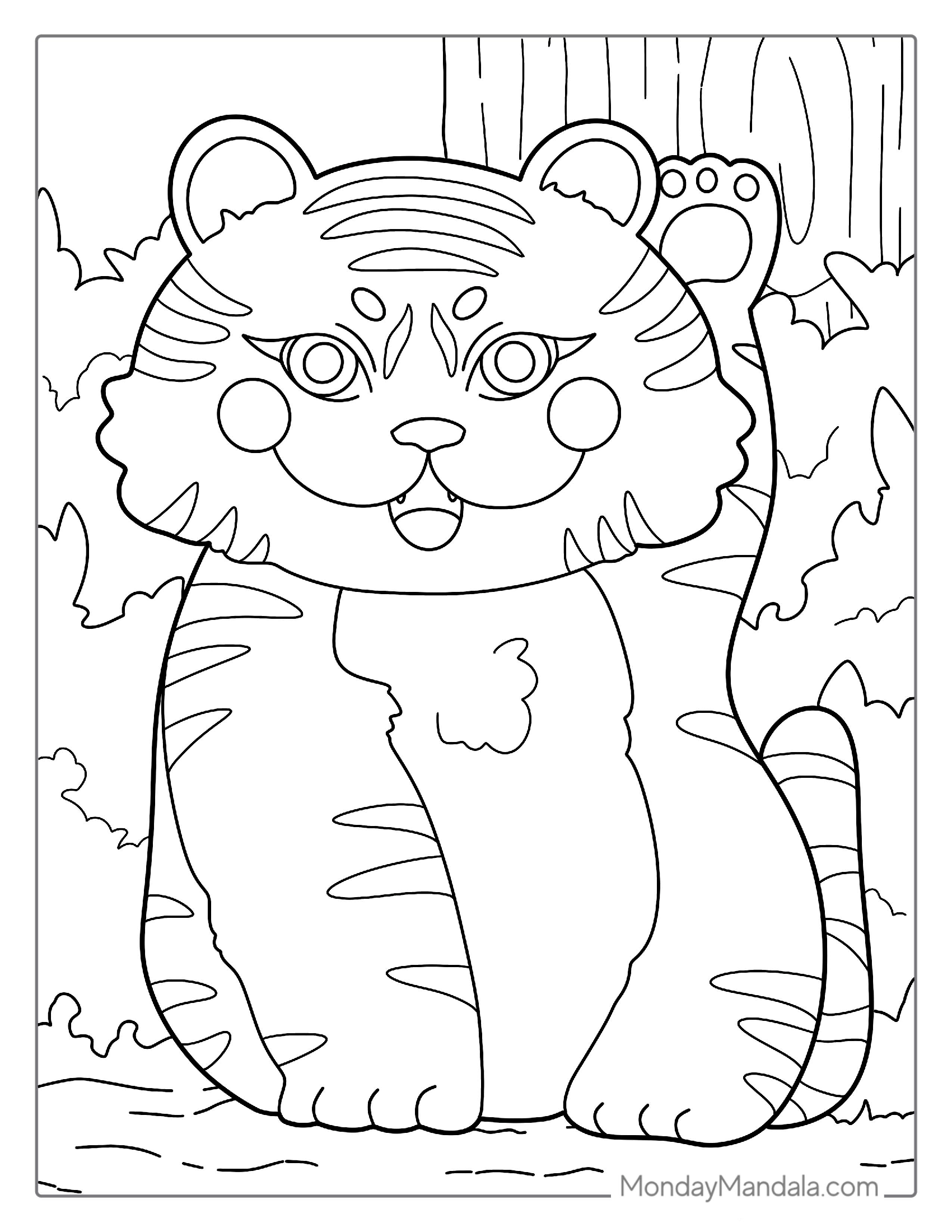 Smiling Tiger With Cute Paws Coloring Page