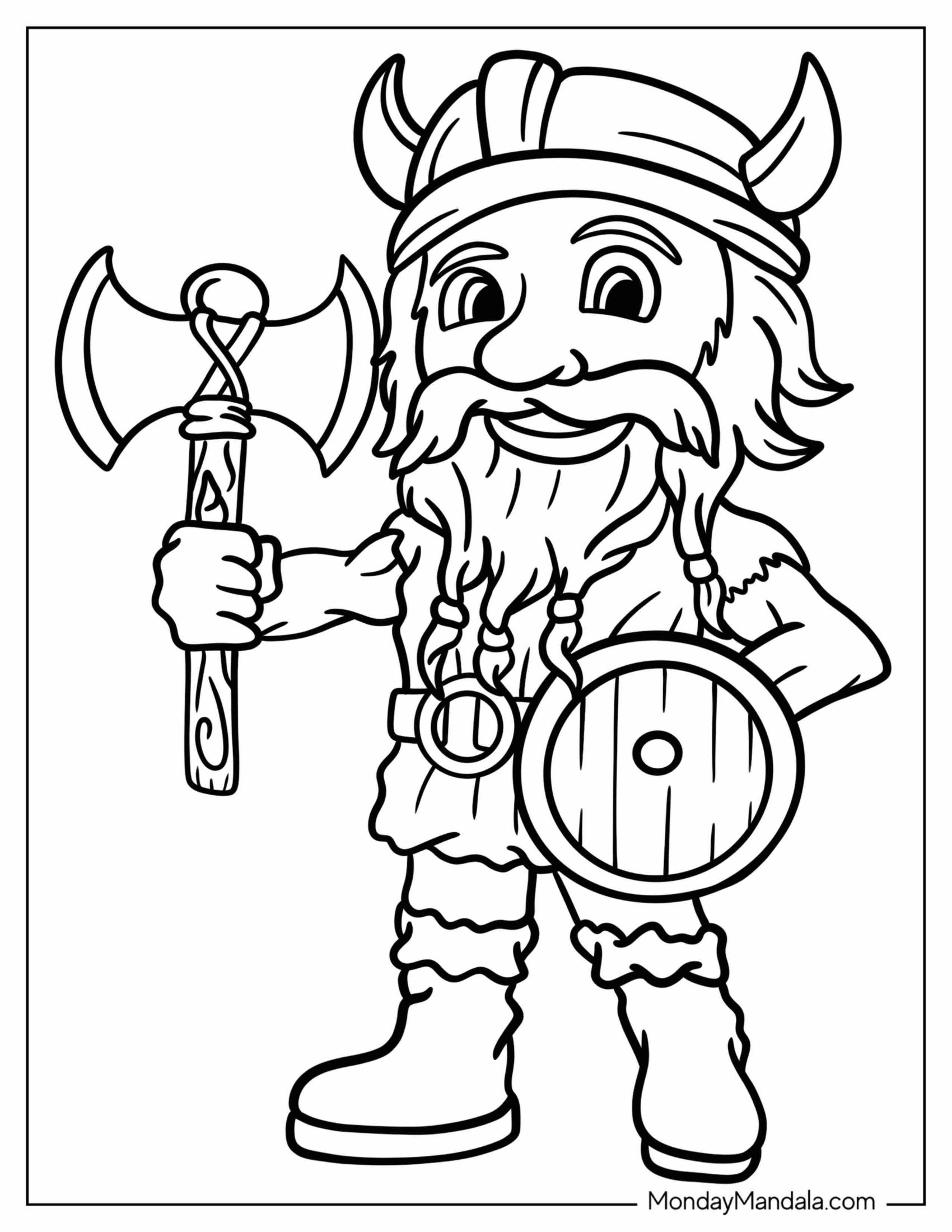 Smiling Viking Coloring Page Warrior With Axe For Preschoolers