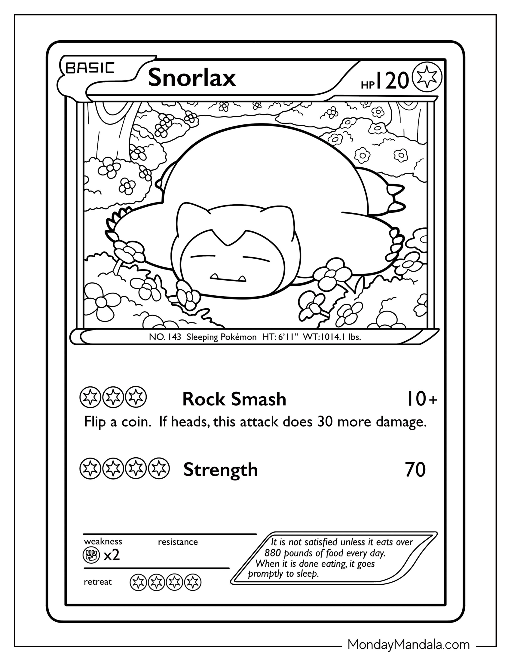 Snorlax Coloring Page Rock Smash Pokemon Card