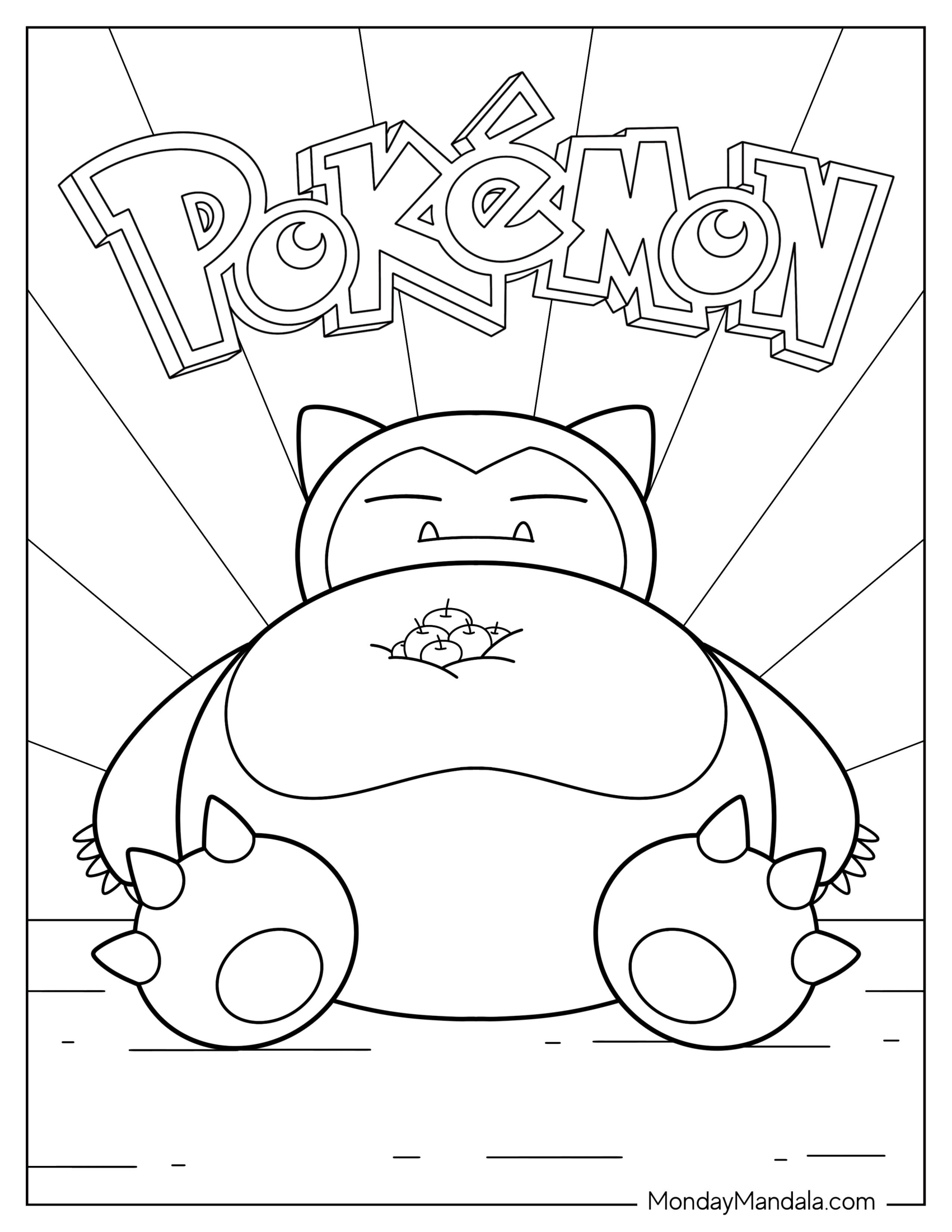 Snorlax Coloring Page Sleeping With Apples On Stomach