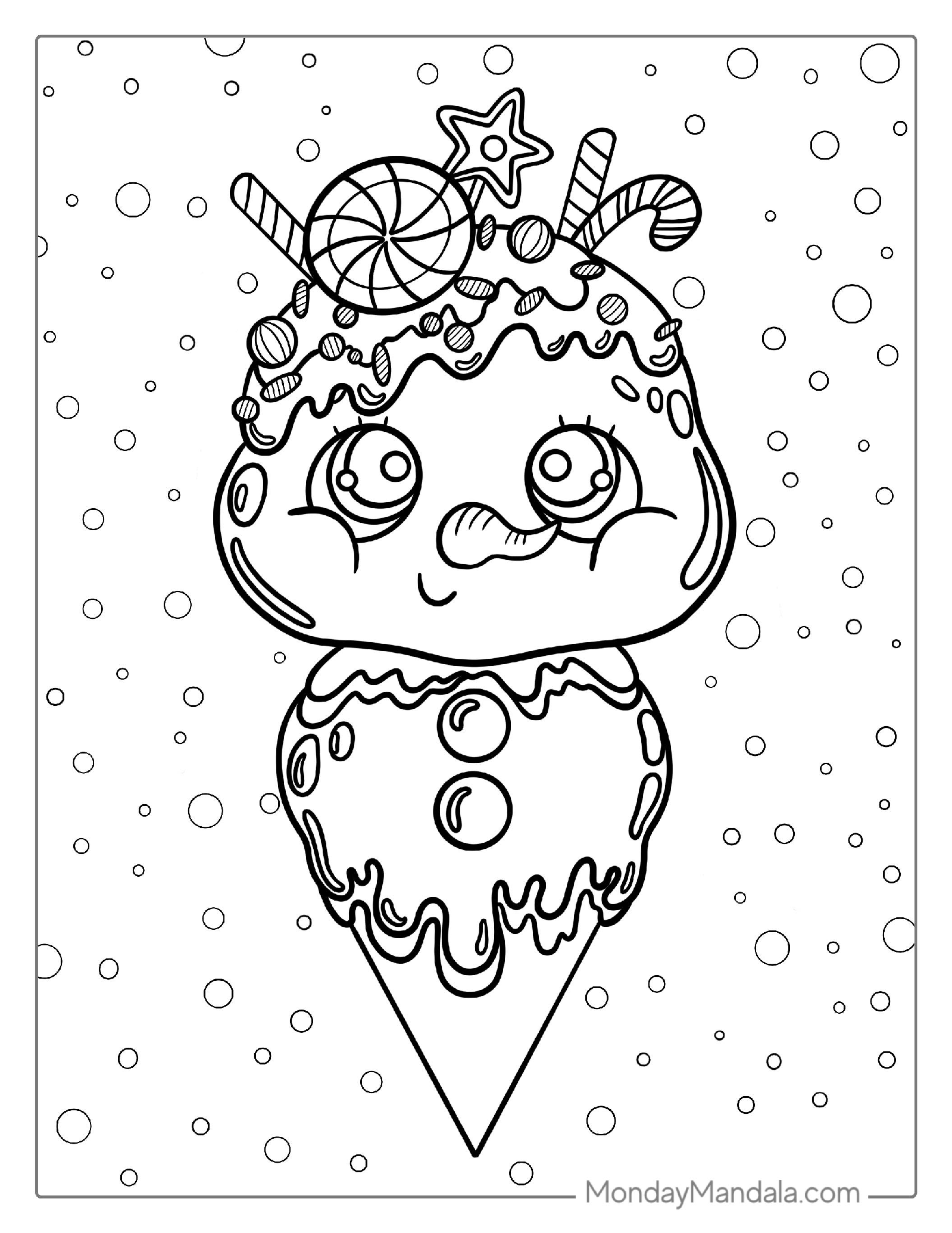 Snow Man Christmas Ice Cream Coloring Picture