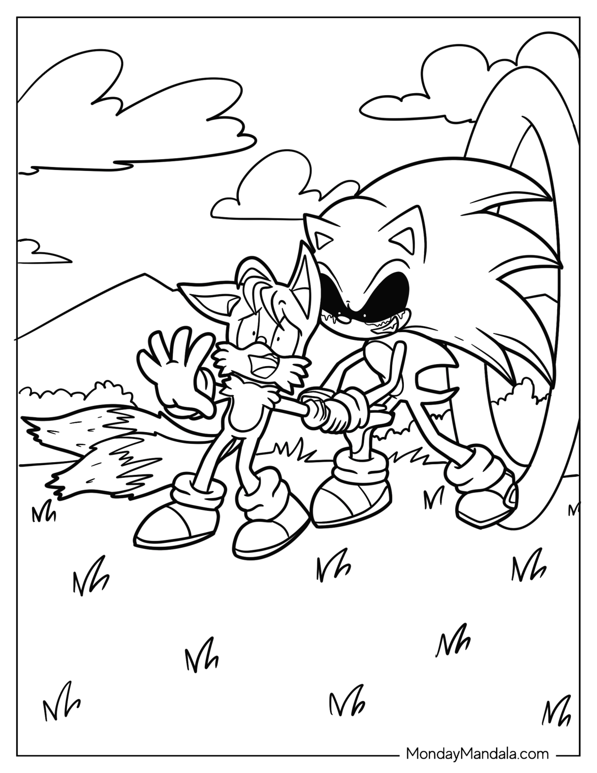 Sonic Exe Coloring Page Capturing Tails