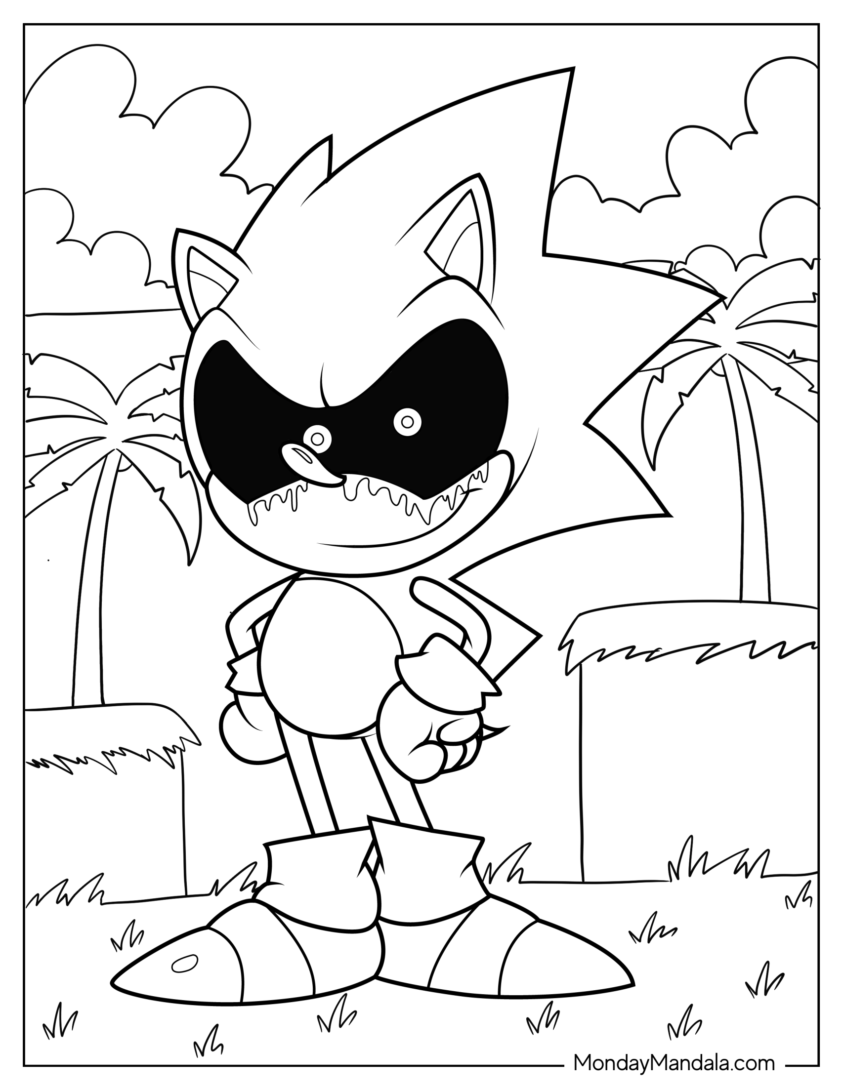 Sonic Exe Coloring Page Smiling With Bloody Eyes