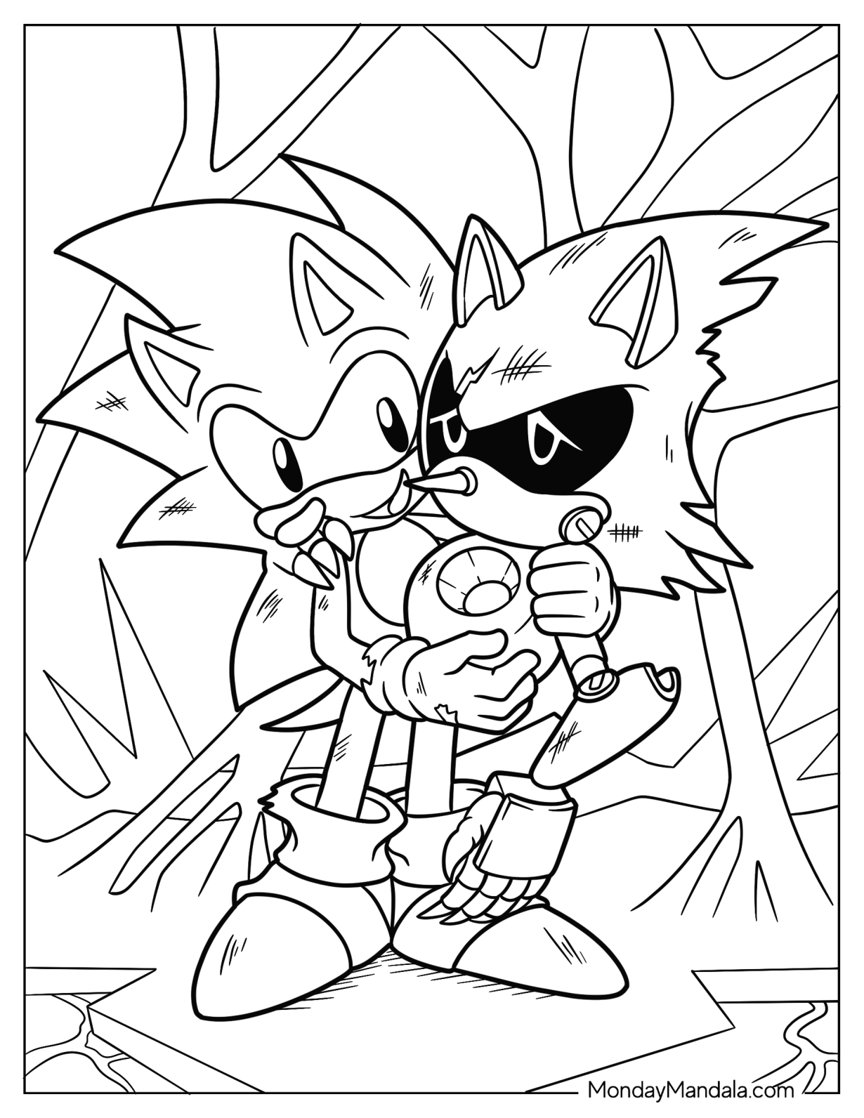 Sonic Holding Broken Metal Sonic Coloring Page In Battle