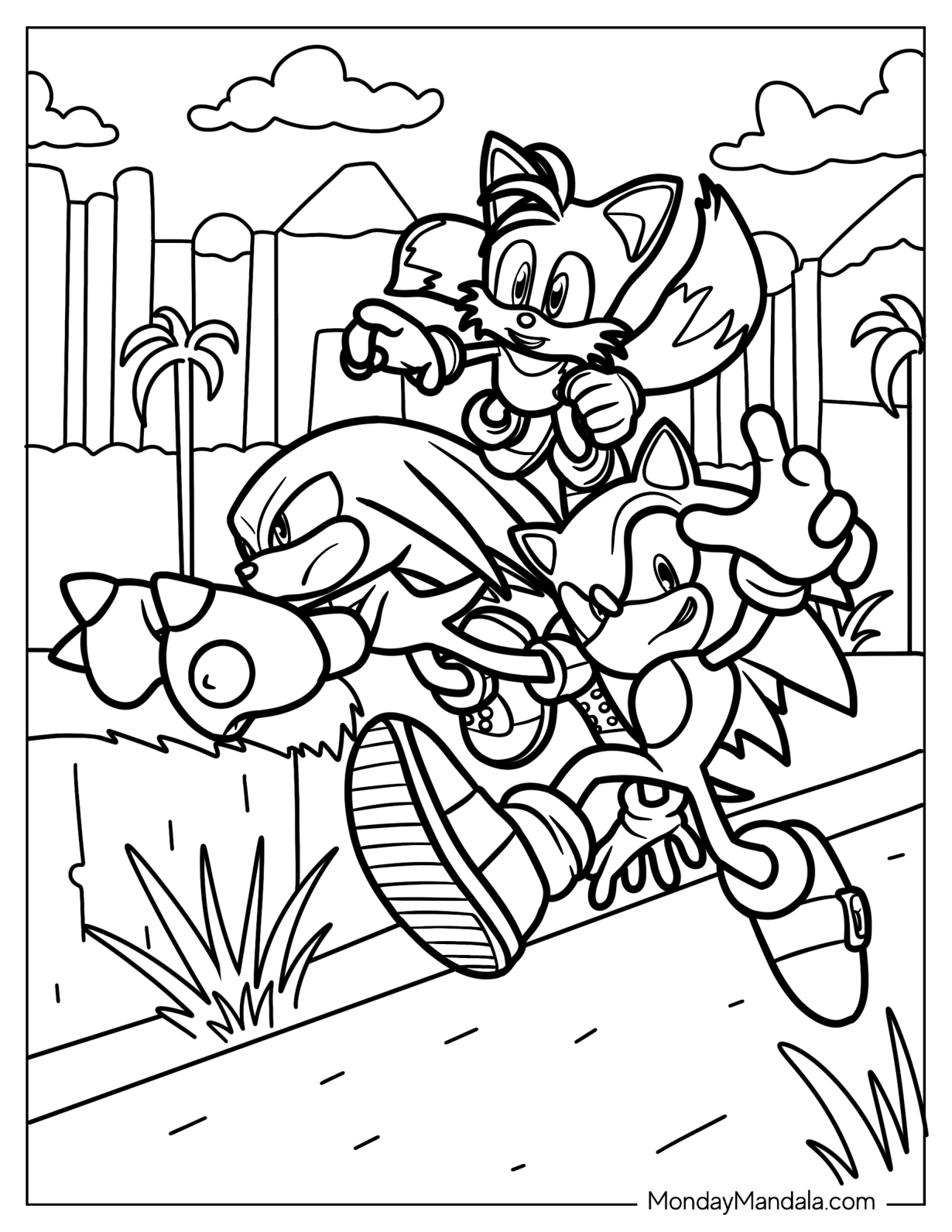 Sonic, Knuckles, And Tails Coloring Page