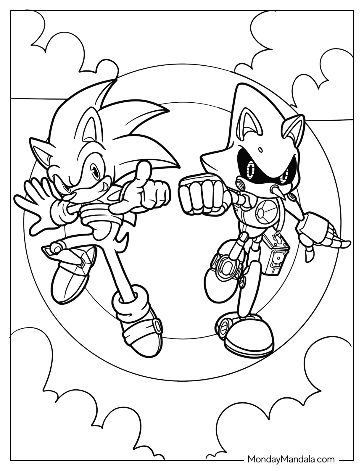 Sonic Punching The Air With Metal Sonic Coloring Page