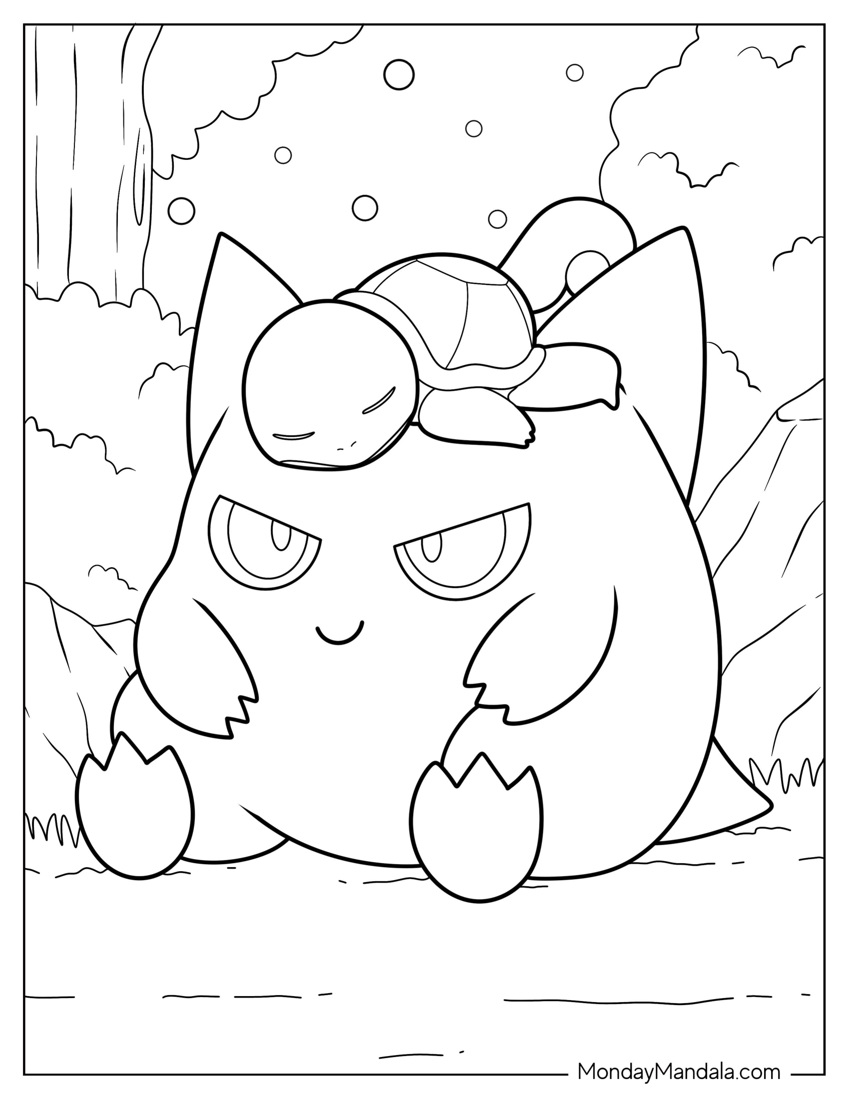 Squirtle Sleeping On Top Of Gengar Coloring Page