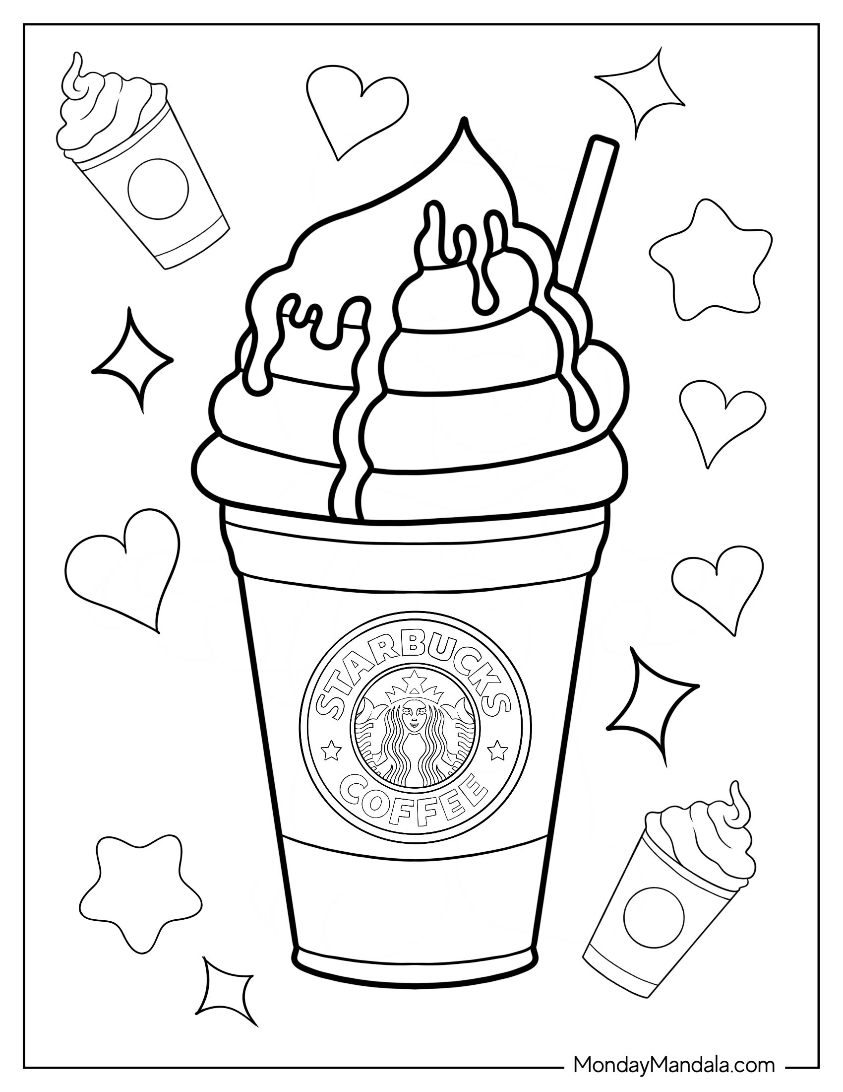 Starbucks Coloring Page Frappe With Whipped Cream And Chocolate Syrup