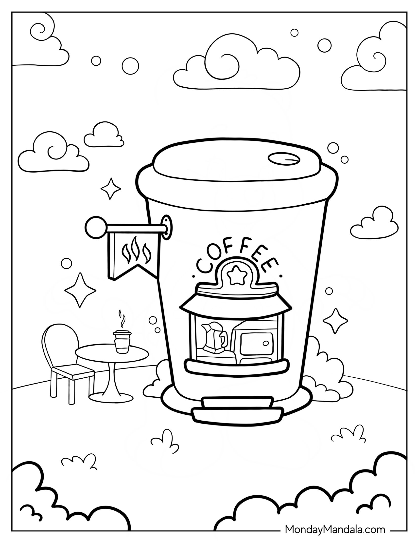 Starbucks Coloring Page Of Coffee Cup Style Cafe For Kids