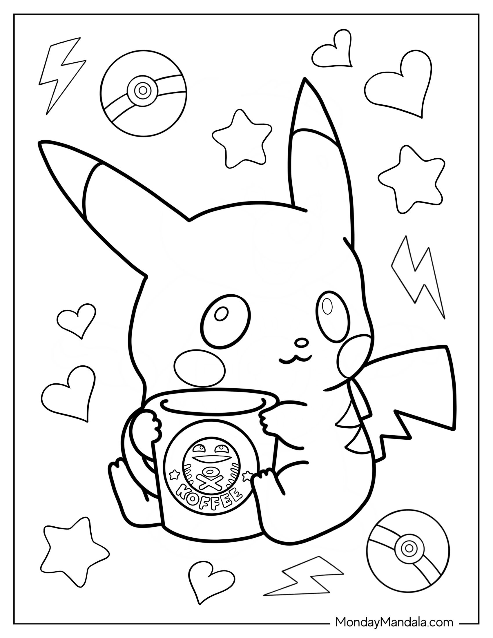 Starbucks Coloring Page Of Easy Pikachu Hugging Coffee Cup